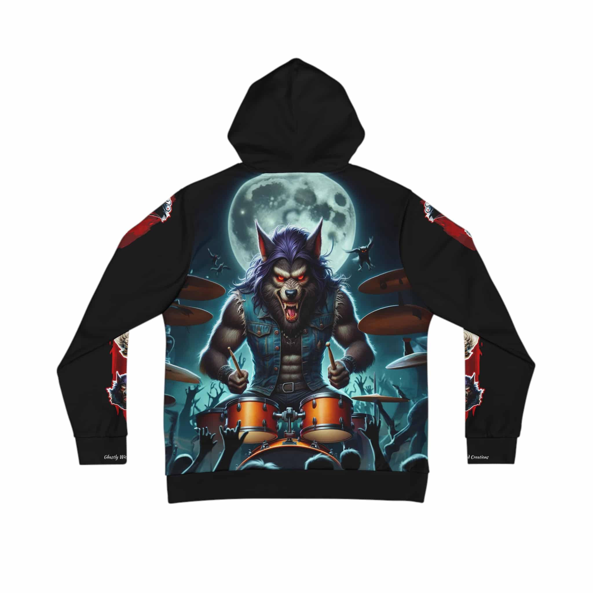 Monster Mosh 2024 Tour Wolfie On Drums MM-D004 Men's Hoodie (AOP) - Image 2
