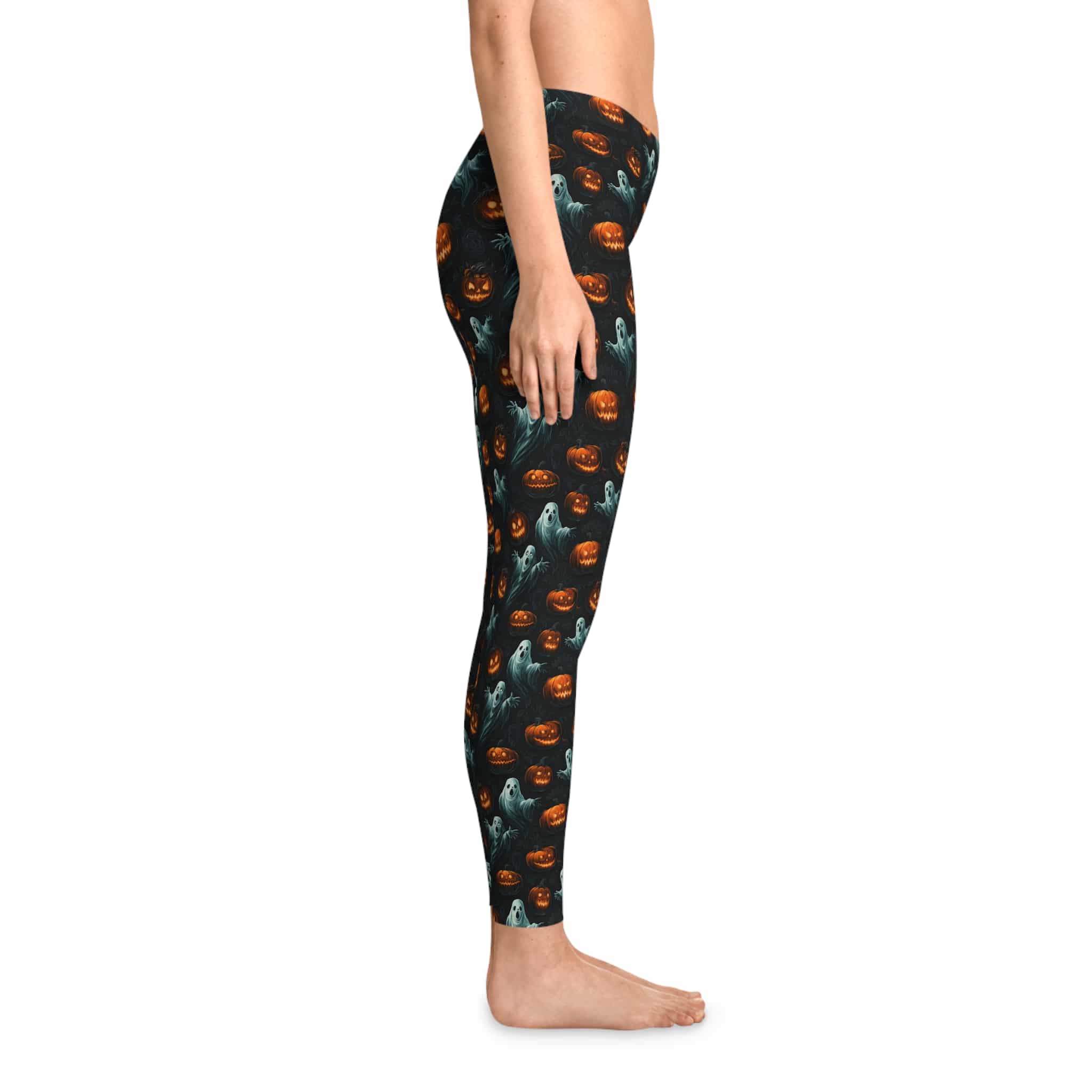 Ghosts & Pumpkins Pattern 3 Stretchy Leggings, Comfortable Fitness Wear - Image 6