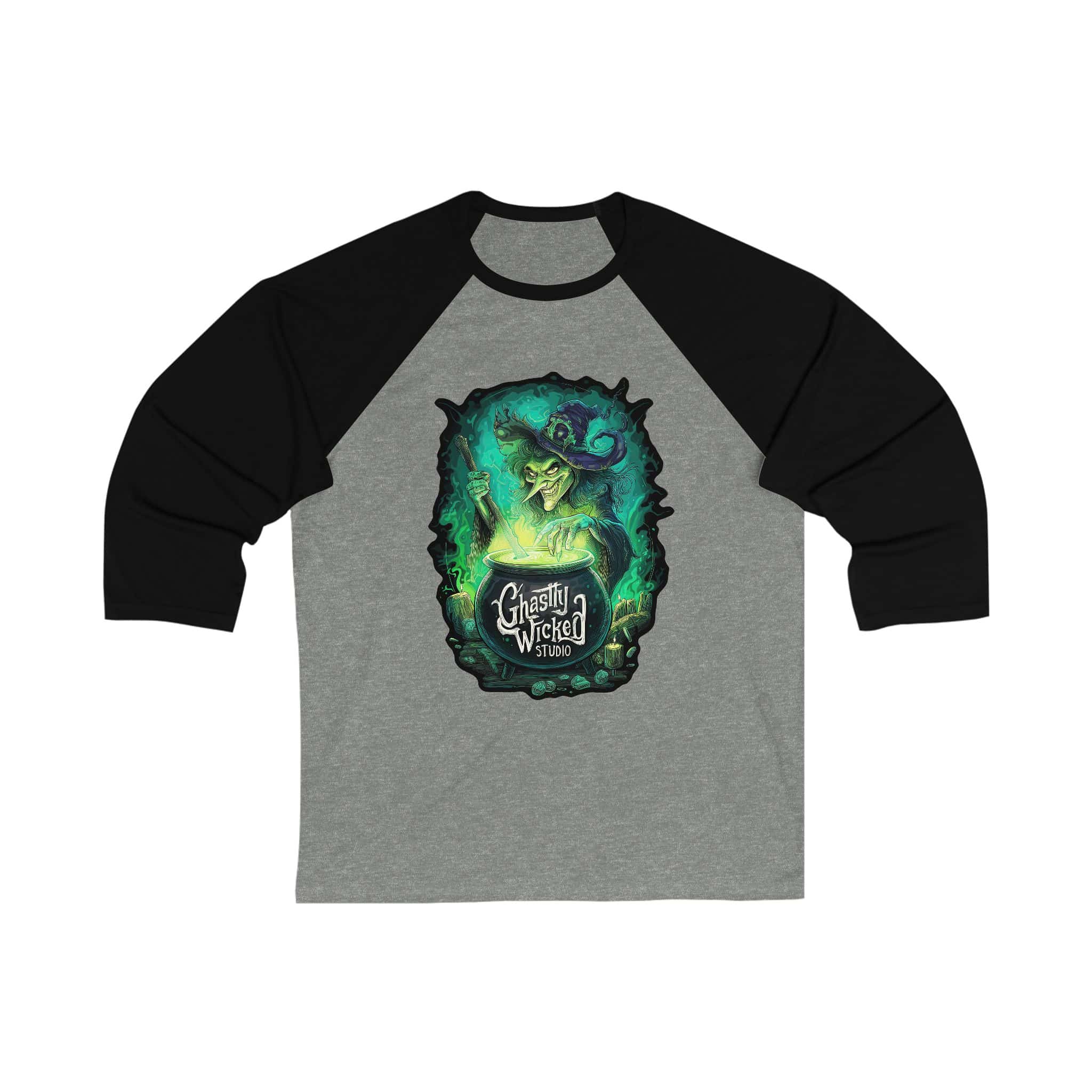 Ghastly Wicked Cauldron Witch Baseball Jersey Tee - Image 7