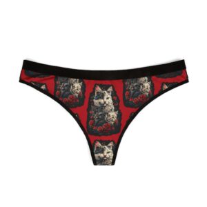 Women's Thongs Mama Cat & Kittens with flowers Design #WD-M001 - Red