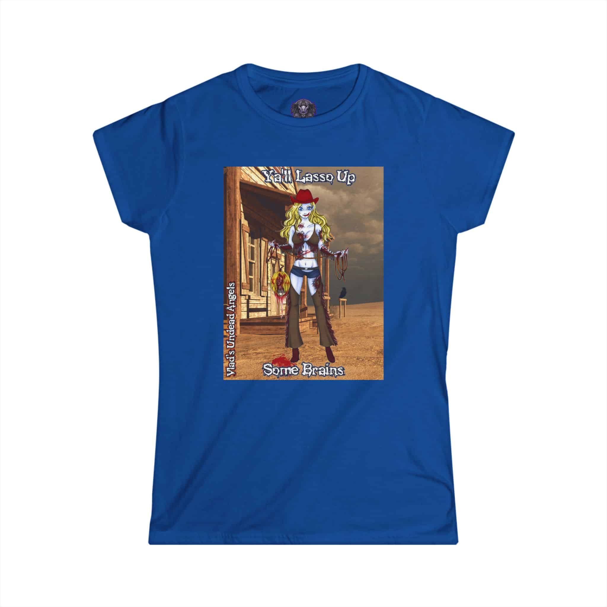 Cassidy Undead Angel Zombie Cowgirl – Classic Art w/Text Re-Issue Women's Softstyle Tee - Image 7