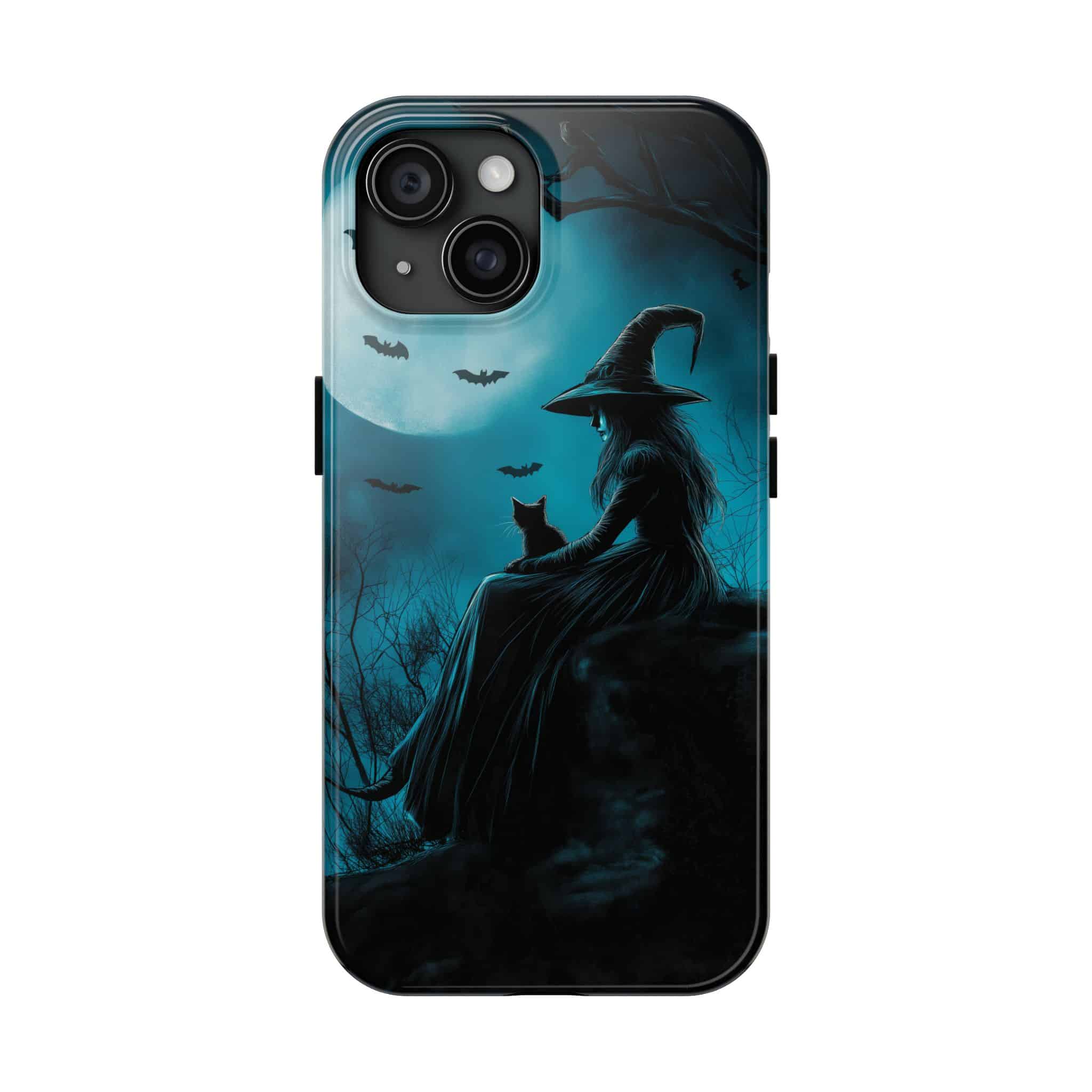Witch With Black Cat By Moonlight #MJ-W003 iPhone 15 & 16 Tough Phone Cases