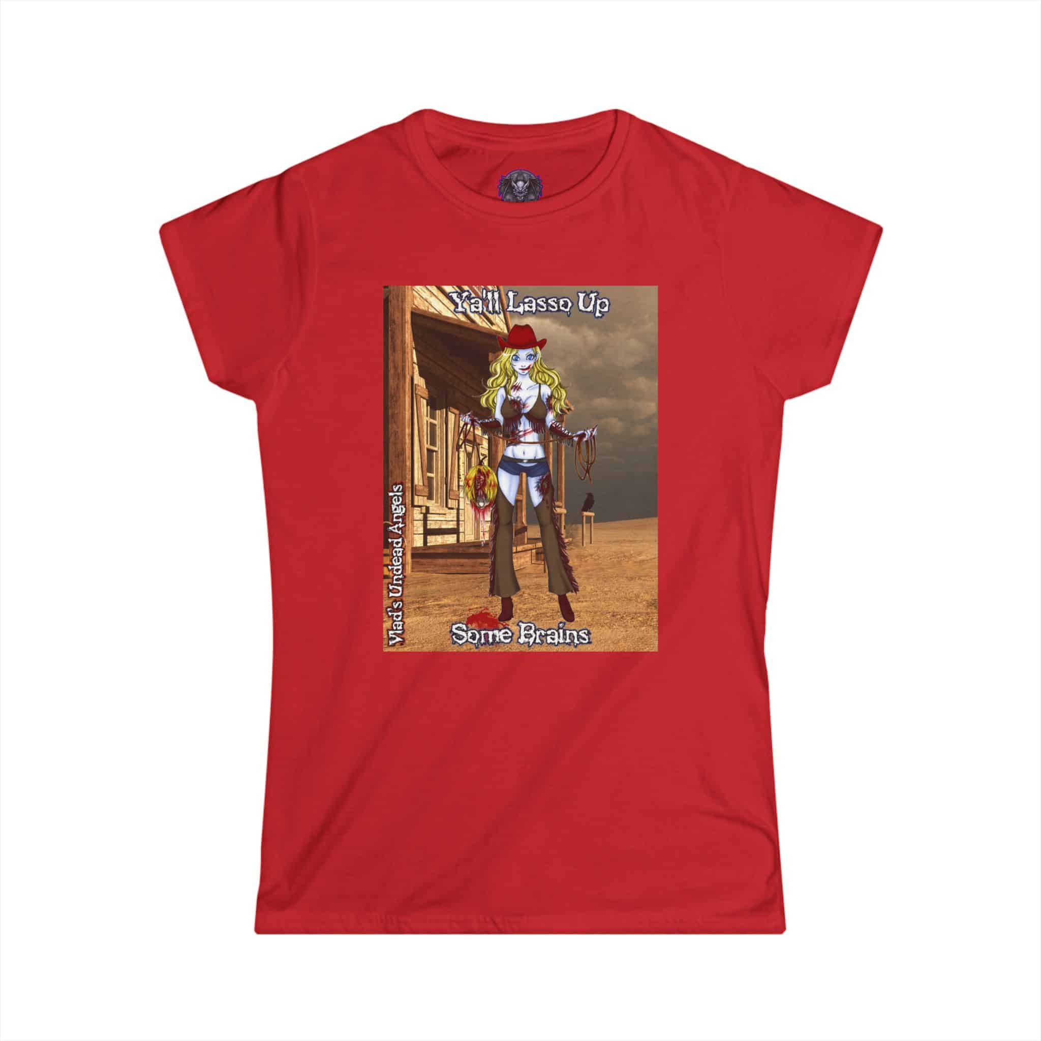 Cassidy Undead Angel Zombie Cowgirl – Classic Art w/Text Re-Issue Women's Softstyle Tee - Image 16