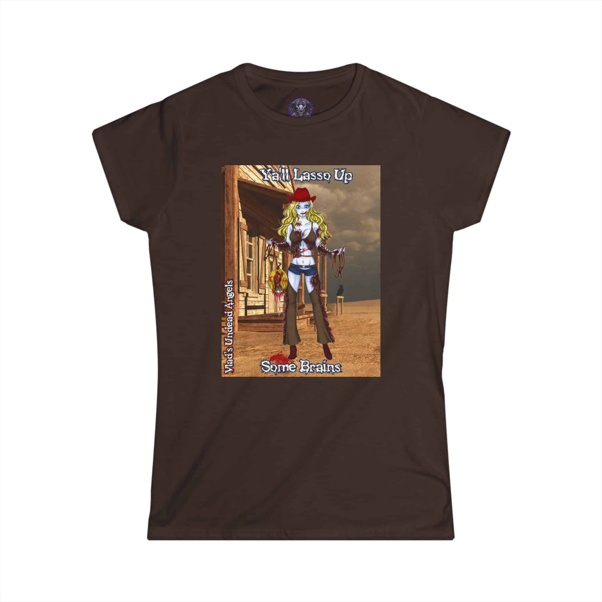 Cassidy Undead Angel Zombie Cowgirl – Classic Art w/Text Re-Issue Women's Softstyle Tee - Image 4