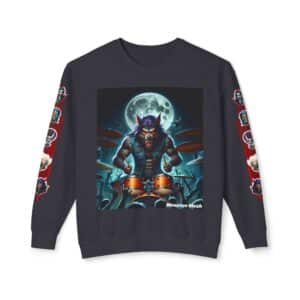 Monster Mosh 2024 Tour Wolfie On Drums MM-D004 Deluxe Unisex Lightweight Crewneck Sweatshirt