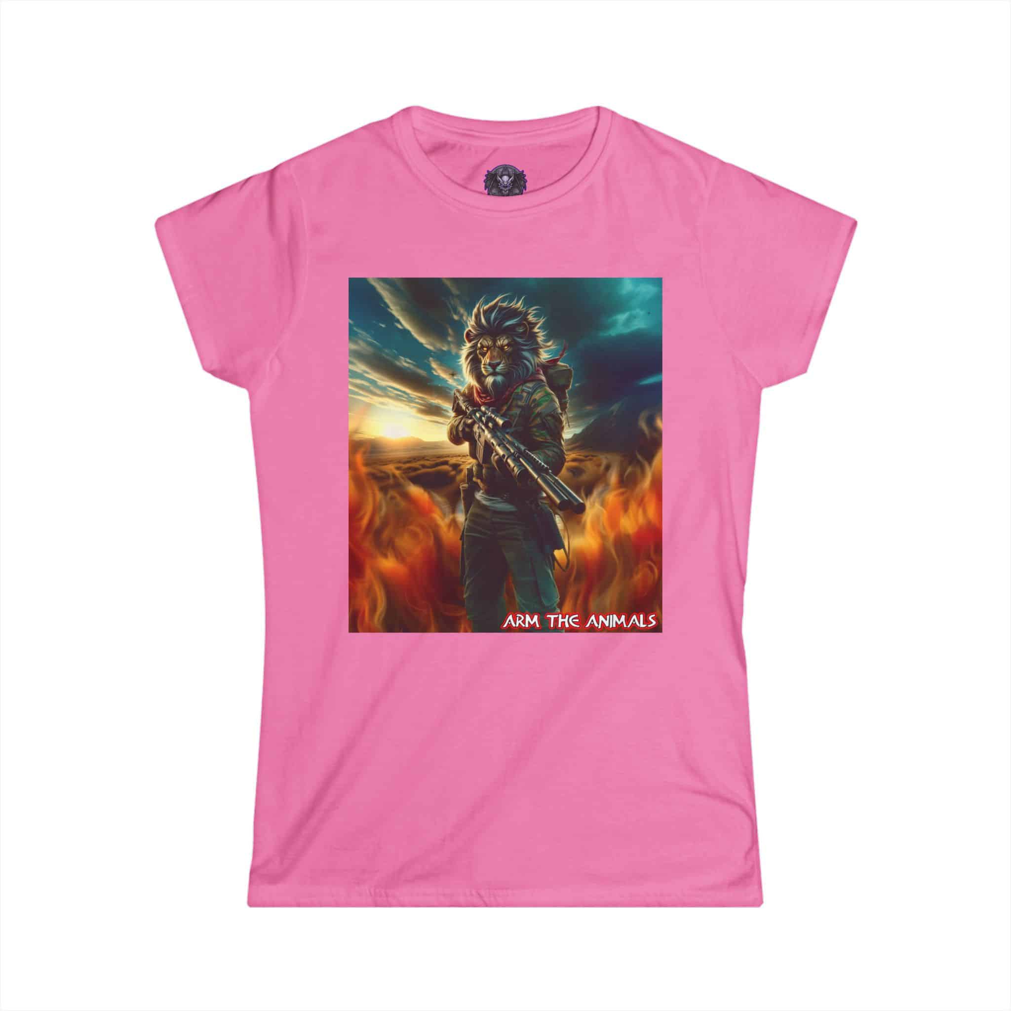 Arm The Animals: Hunter Lion #AA-D-Li001 Women's Softstyle Tee - Image 40