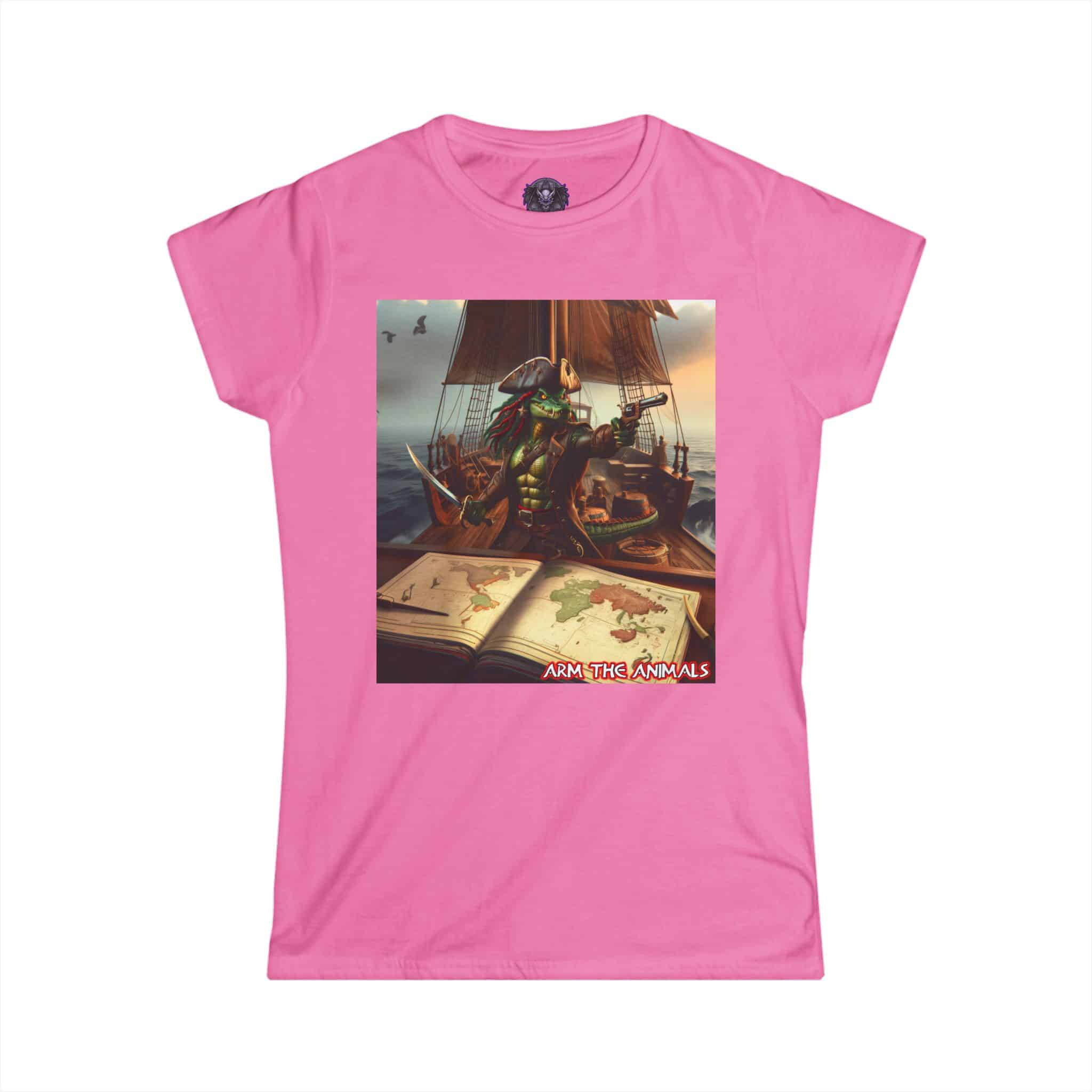 Arm The Animals: Pirate Gator Navigating #AA-D-PG002b Women's Softstyle Tee - Image 40