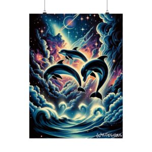 Cosmic Dolphins WD-D008 By Wyldesigns Matte Vertical Posters