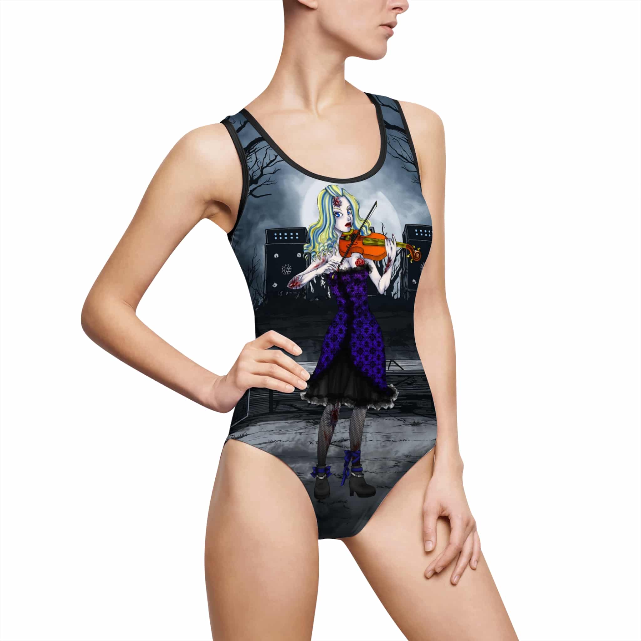 One-Piece Swimsuit - Undead Angels Classic Art Style Zombie Violinist Ariel Anime
