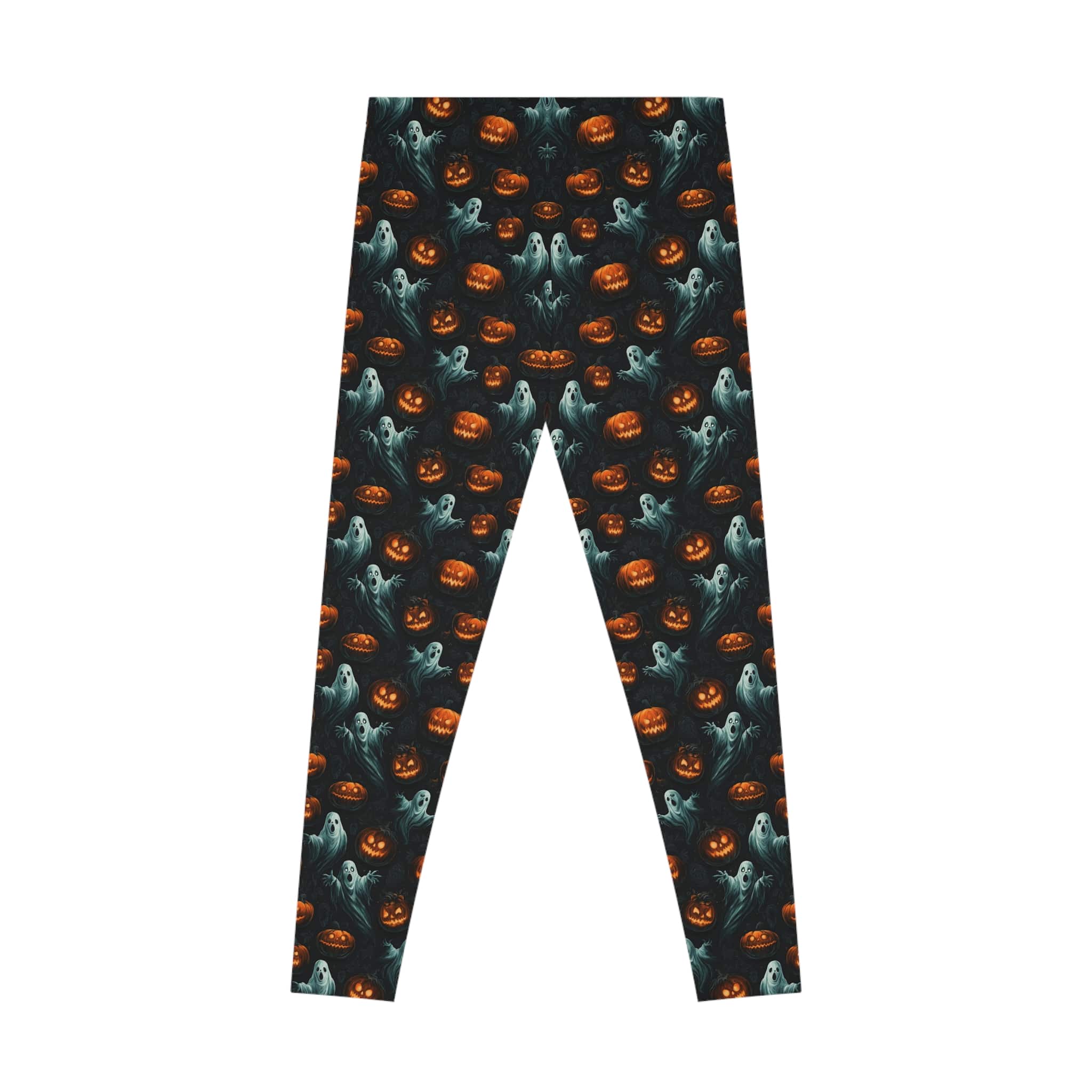 Ghosts & Pumpkins Pattern 3 Stretchy Leggings, Comfortable Fitness Wear - Image 3