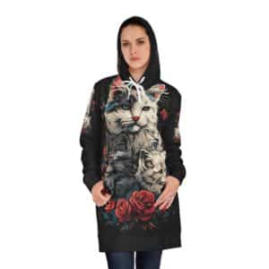 Women's Hoodie Dress Mama Cat & Kittens WD-M001 By Wyldesigns