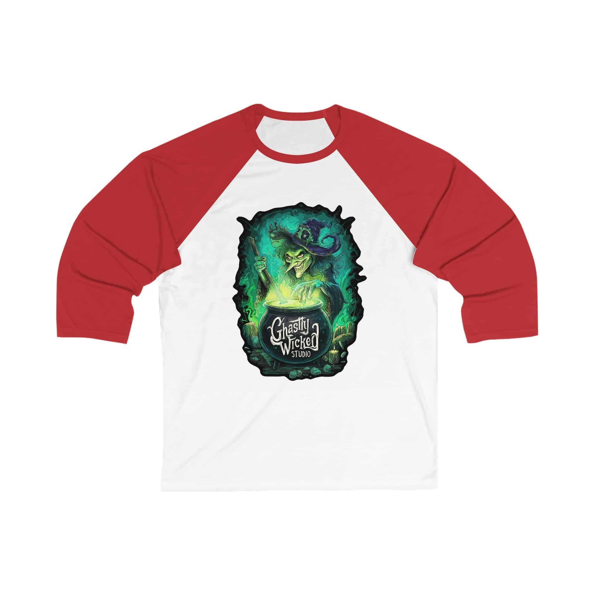 Ghastly Wicked Cauldron Witch Baseball Jersey Tee - Image 3