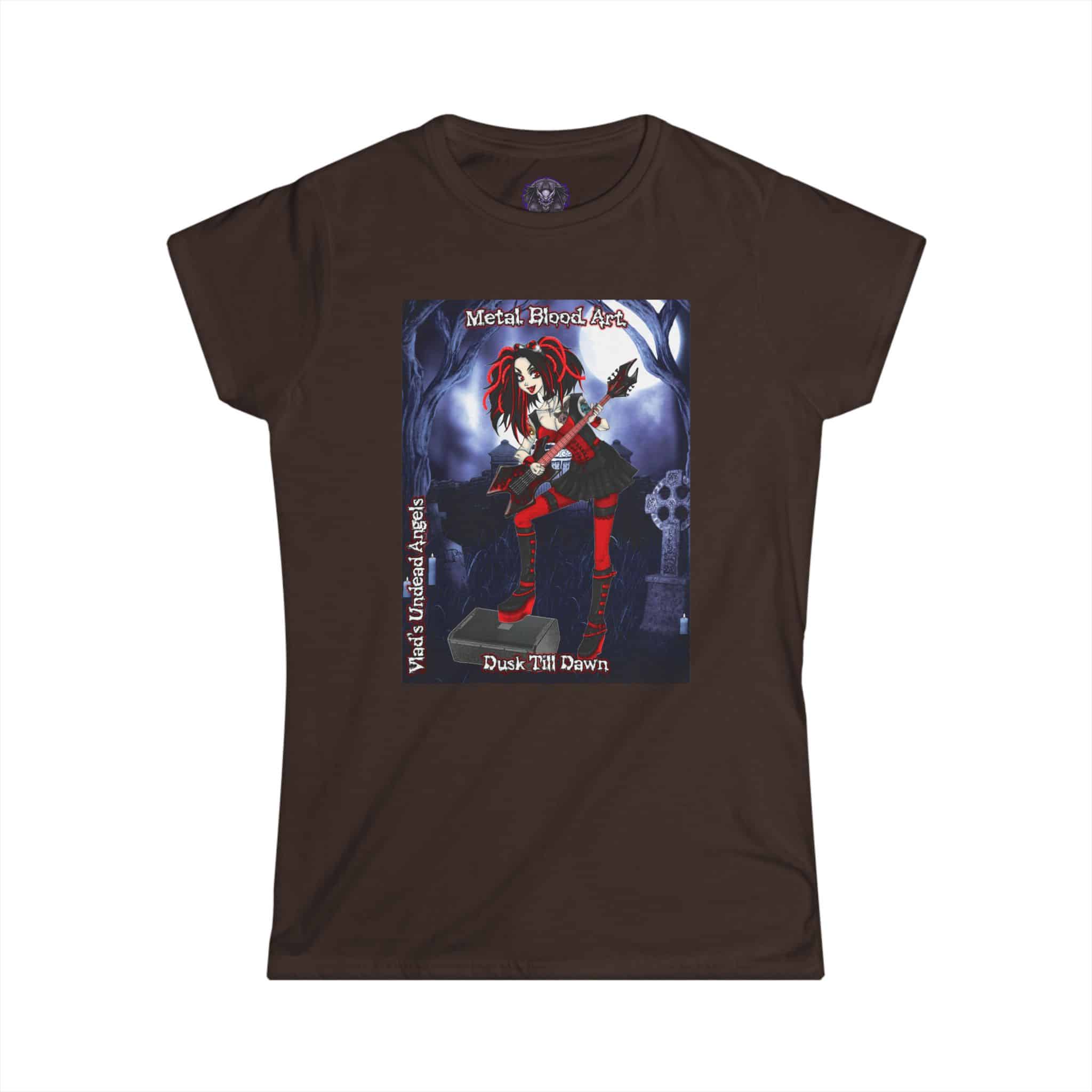 Crimson Undead Angel Guitarist - Classic Art w/Text Re-Issue Women's Softstyle Tee - Image 7