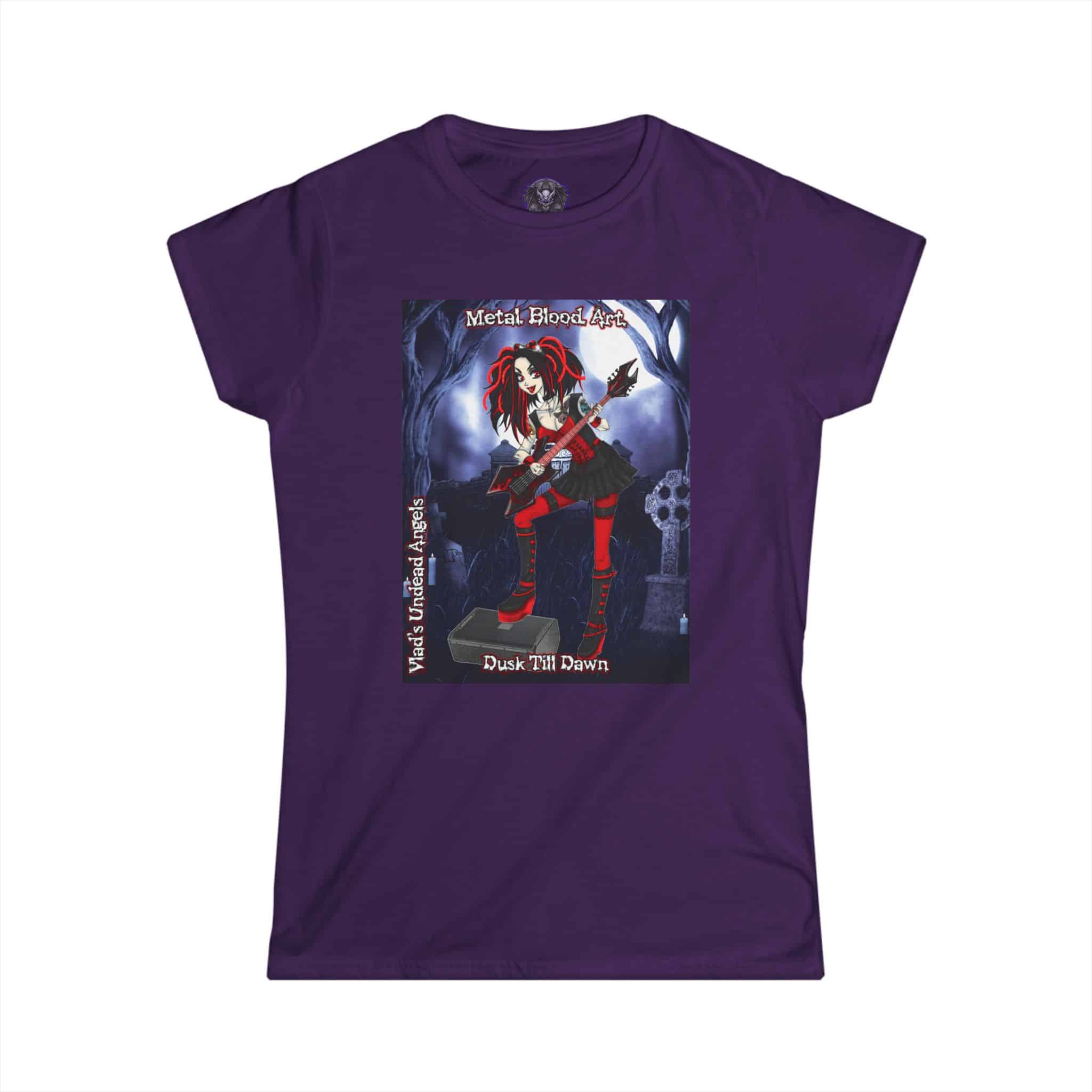 Crimson Undead Angel Guitarist - Classic Art w/Text Re-Issue Women's Softstyle Tee - Image 13
