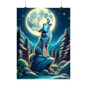 Howling Wolf Toon Style WD-D012 By Wyldesigns Matte Vertical Posters