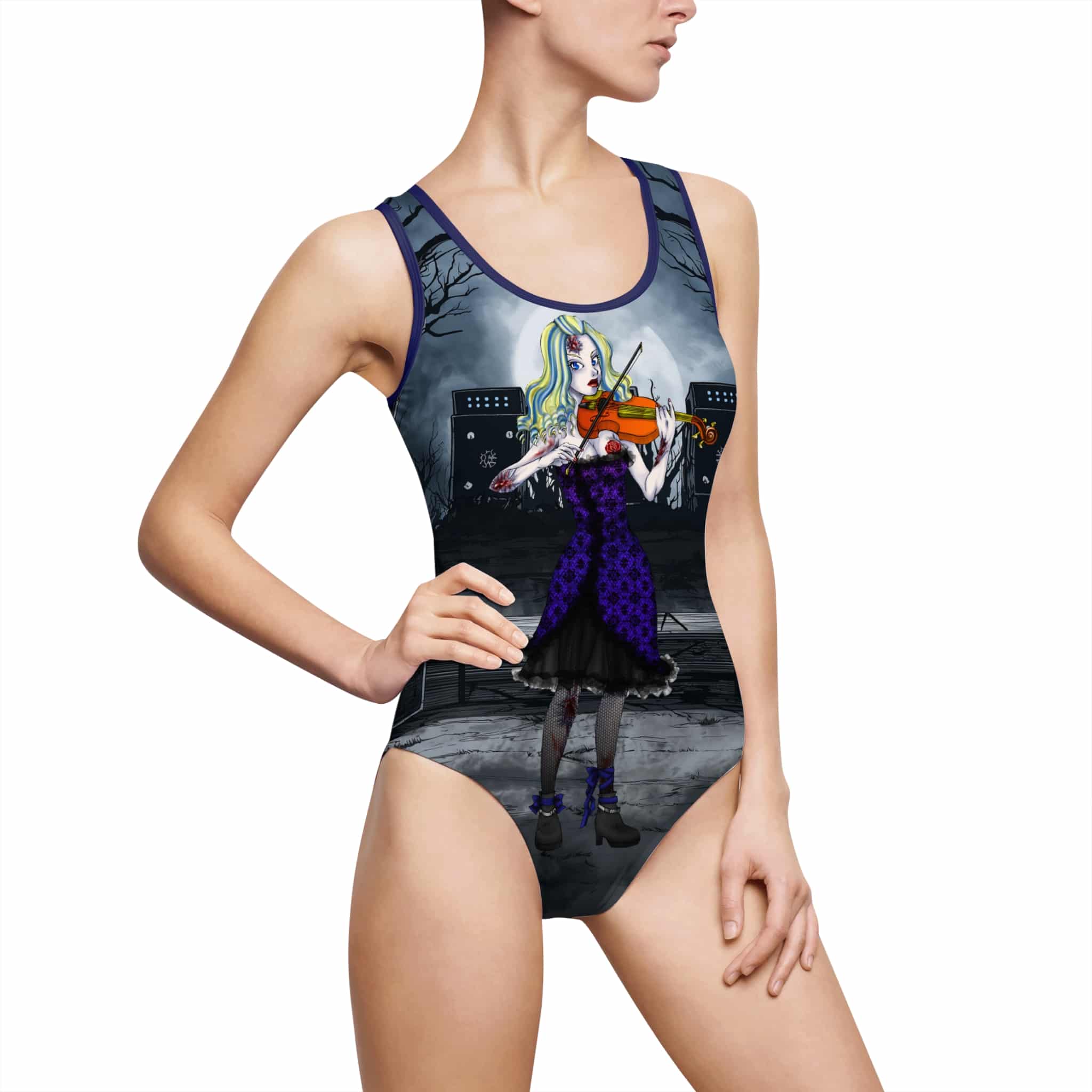 One-Piece Swimsuit - Undead Angels Classic Art Style Zombie Violinist Ariel Anime - Image 5