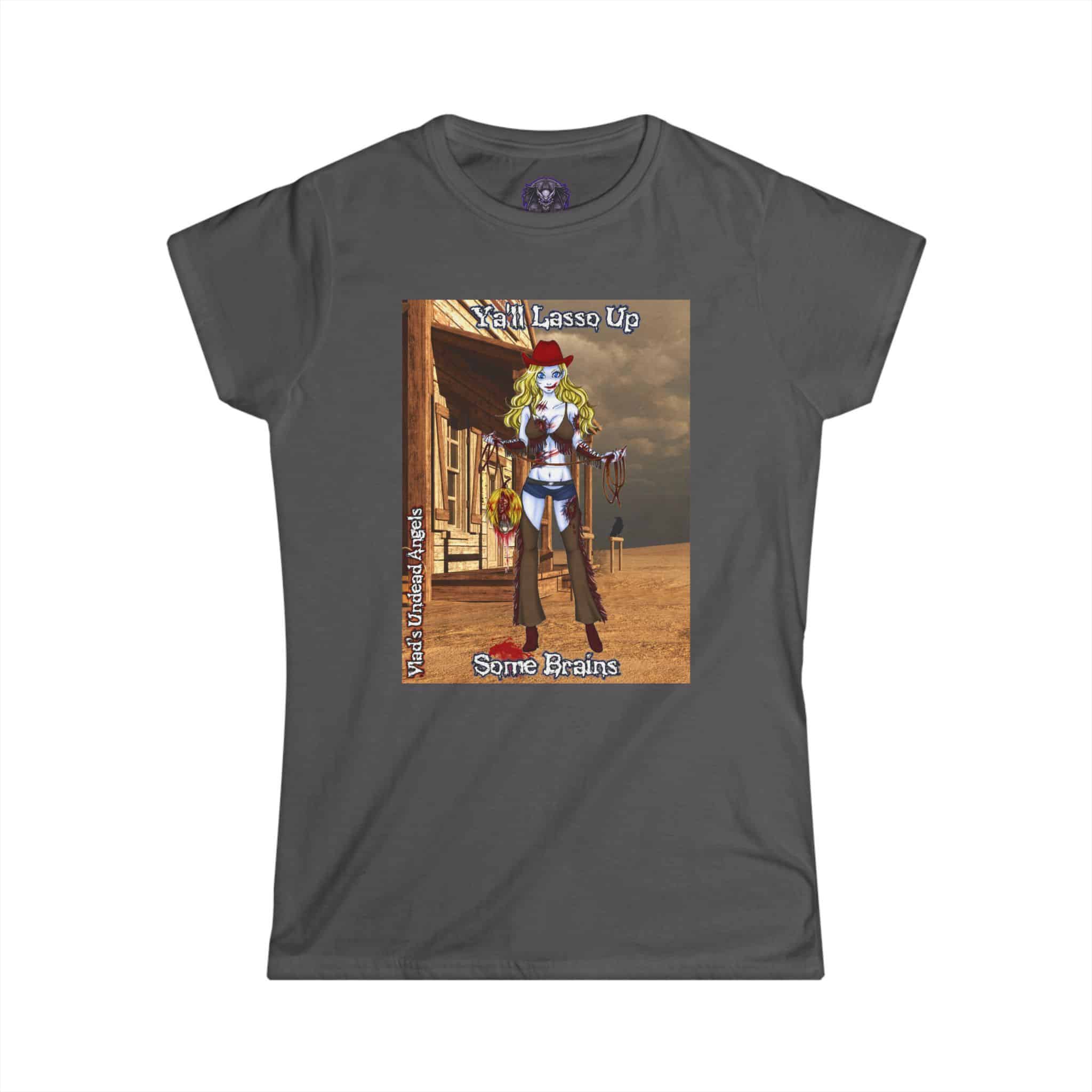 Cassidy Undead Angel Zombie Cowgirl – Classic Art w/Text Re-Issue Women's Softstyle Tee - Image 37
