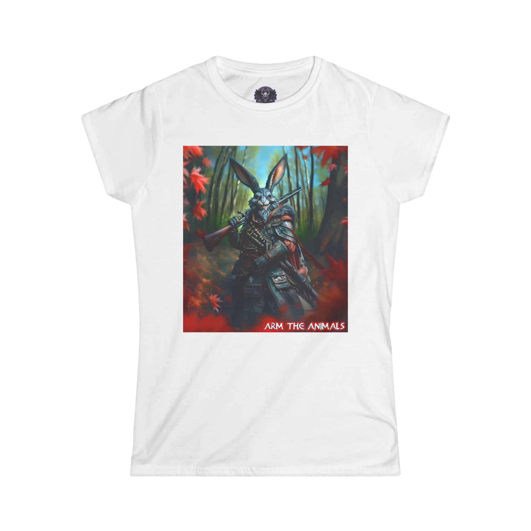 Arm The Animals: Hunter Rabbit #AA-D-Ra001 Women's Softstyle Tee - Image 4