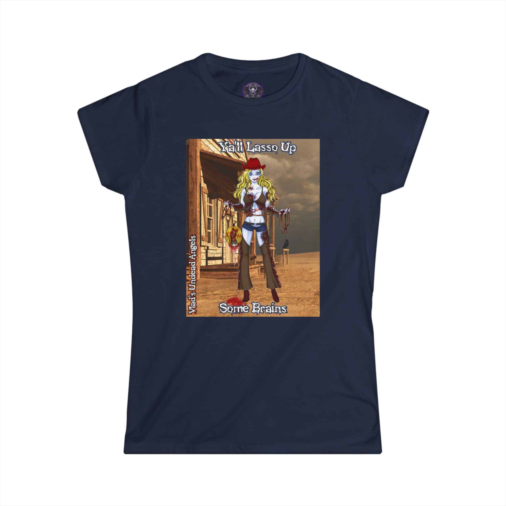 Cassidy Undead Angel Zombie Cowgirl – Classic Art w/Text Re-Issue Women's Softstyle Tee - Image 10