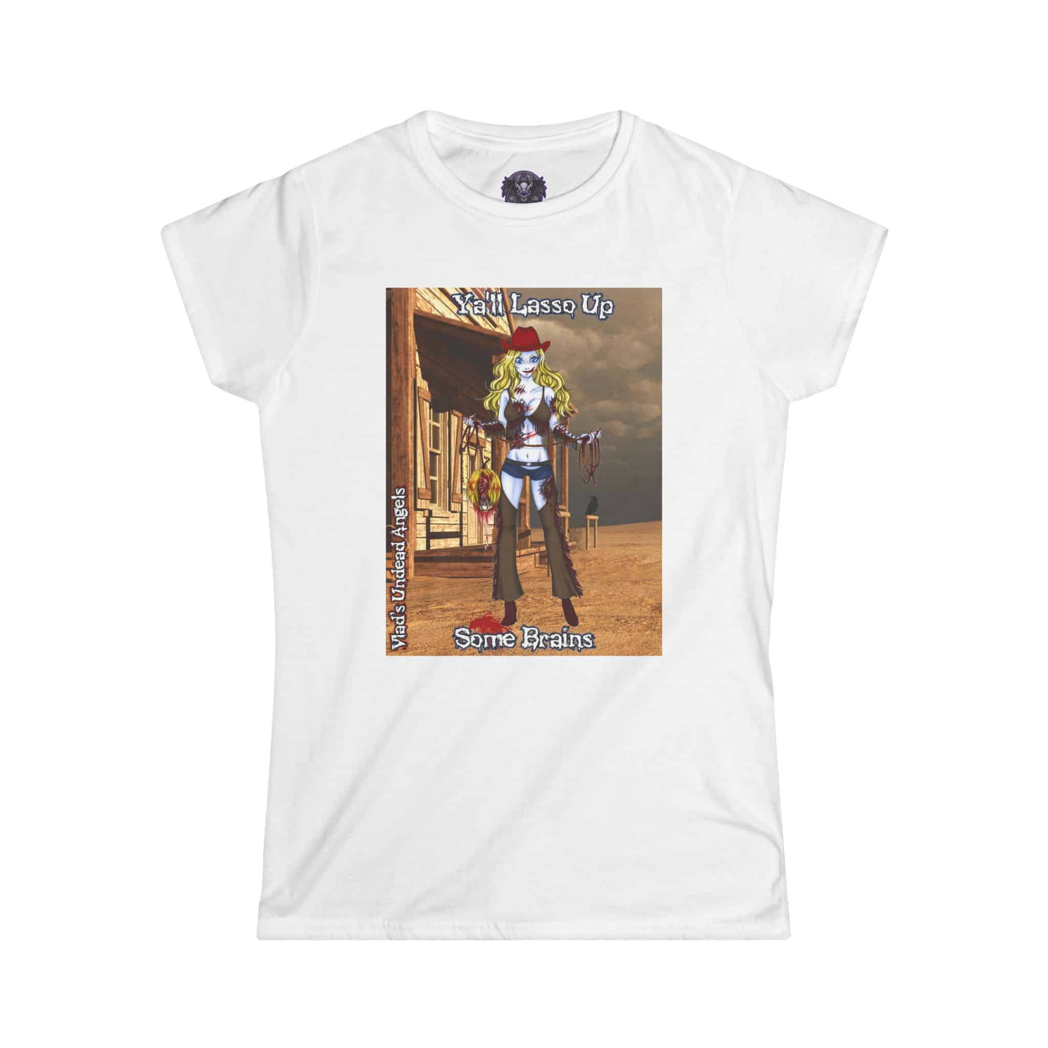 Cassidy Undead Angel Zombie Cowgirl – Classic Art w/Text Re-Issue Women's Softstyle Tee - Image 19
