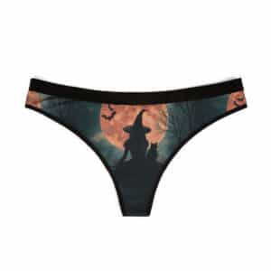 Witch With Black Cat By Moonlight #MJ-W004 Halloween Witch Women's Thongs - Spooky Style for Fall Celebrations