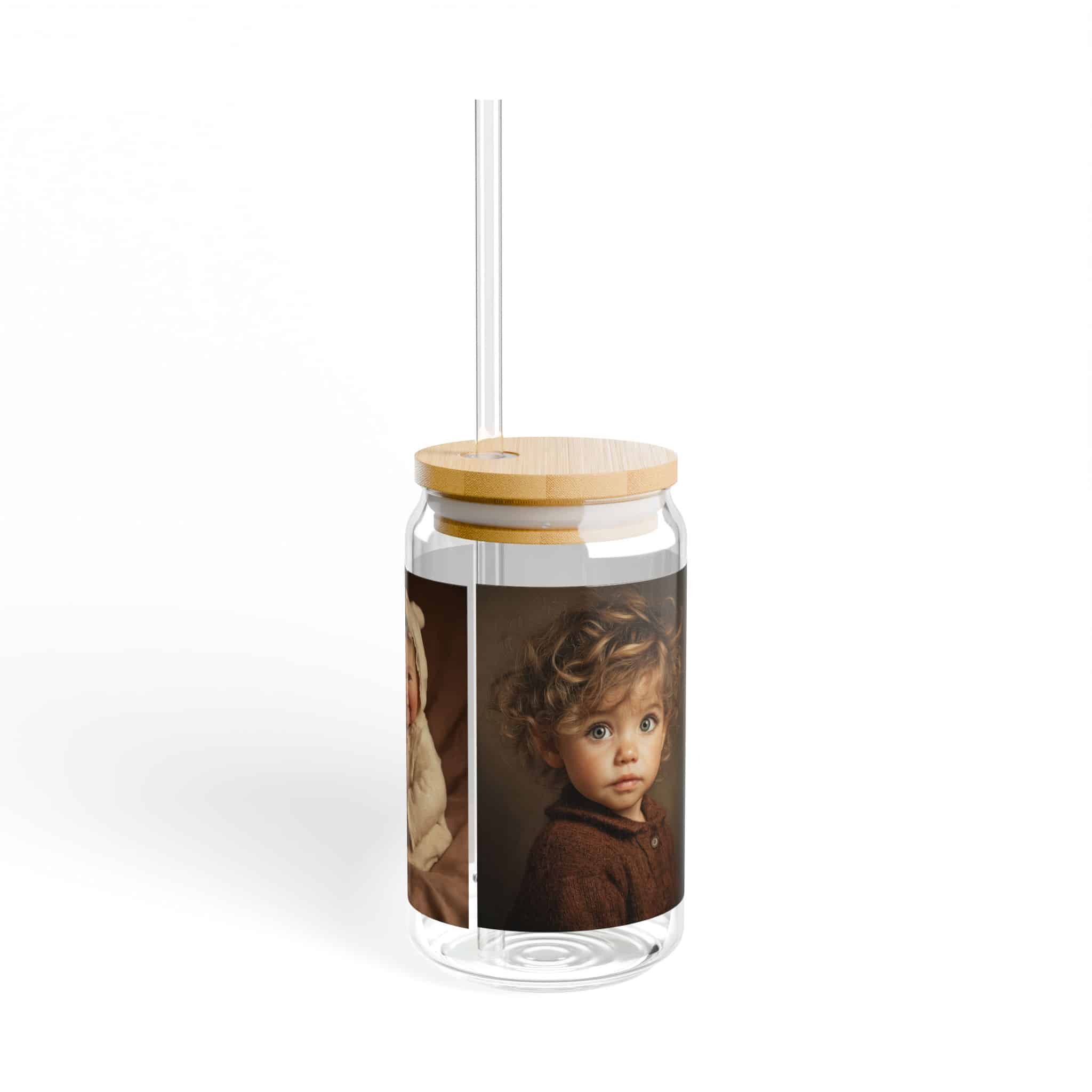 Personalized Photo 16oz Sipper Glass with Bamboo Lid - Image 2
