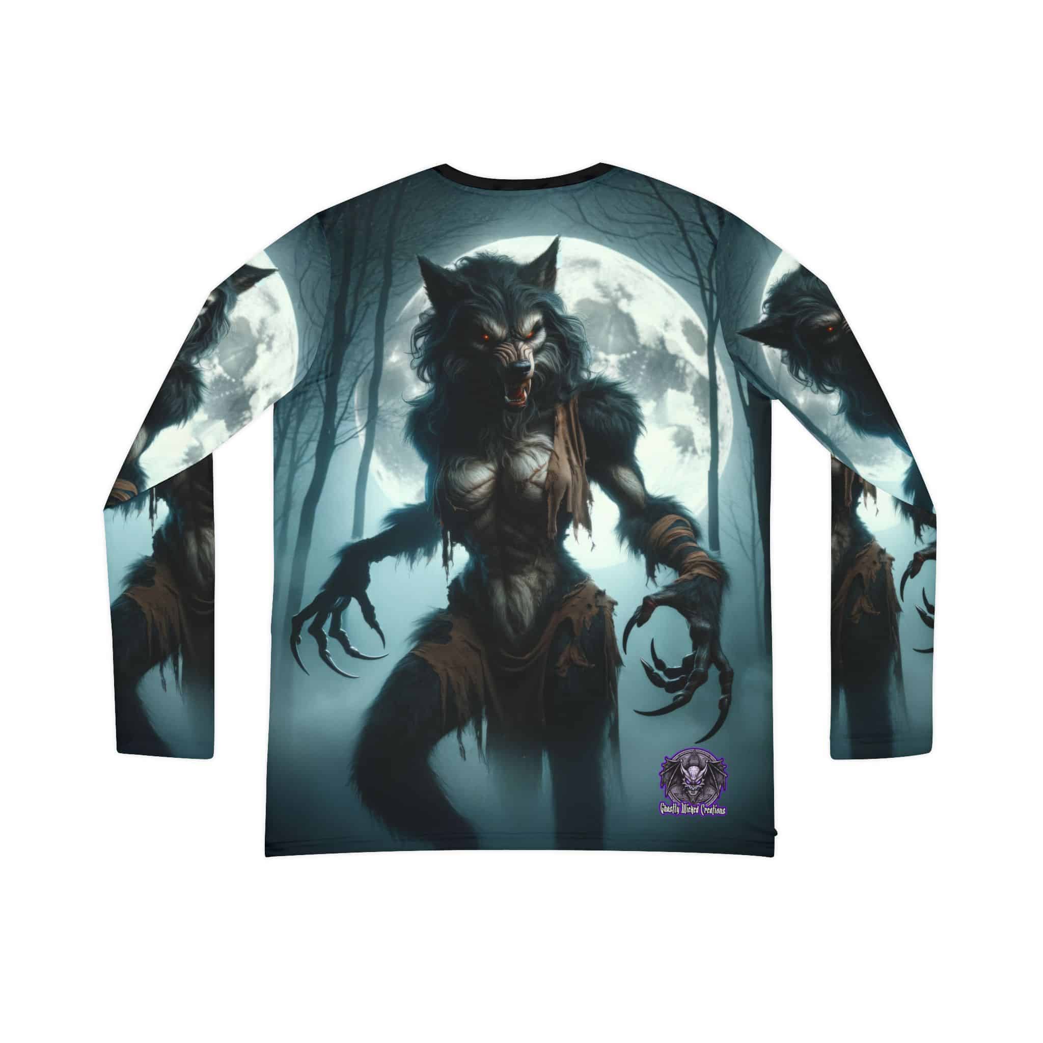 She-Werewolf Full Moon #ML-D-WW01 Women's Long Sleeve V-neck Shirt (AOP) - Image 3