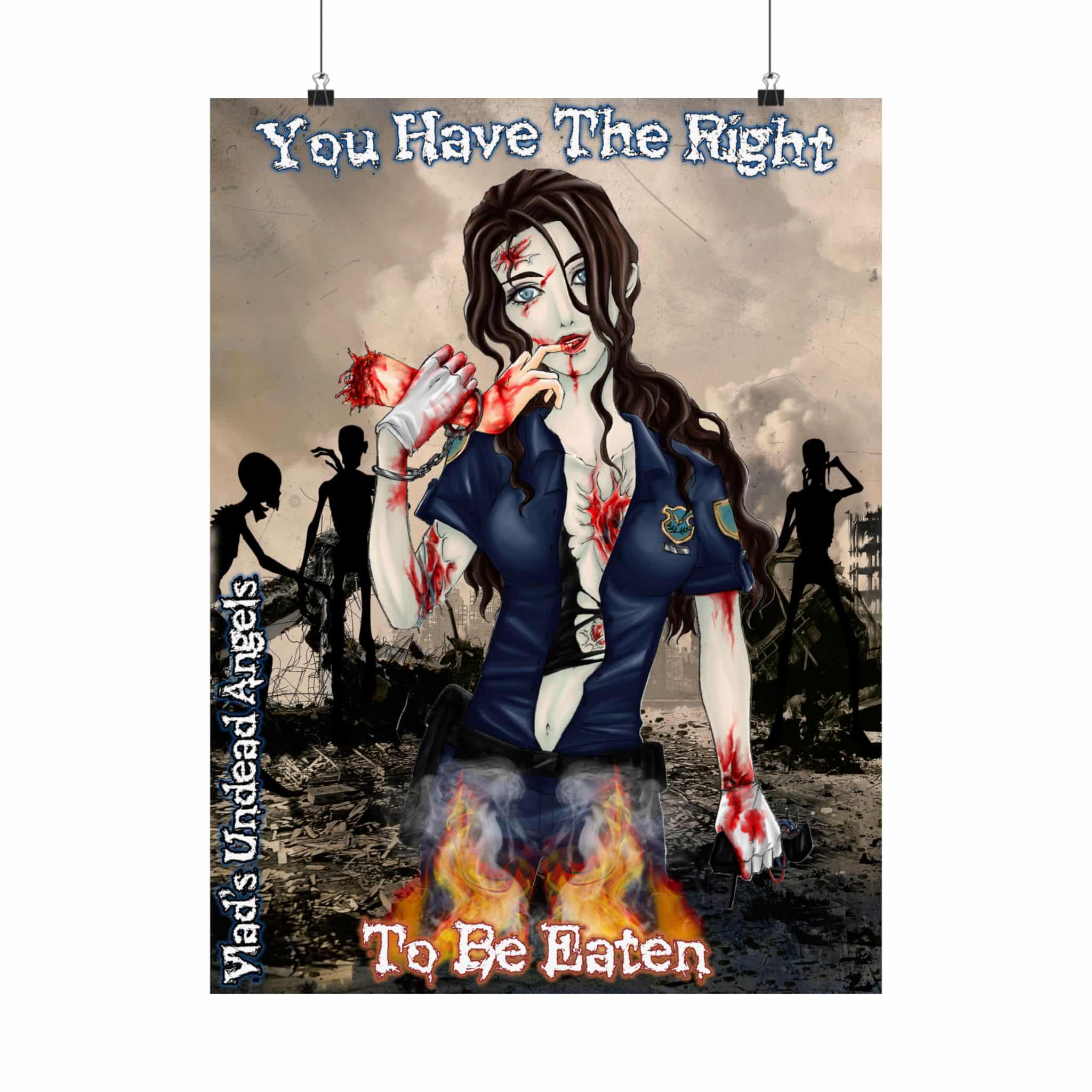 Terri Undead Angel Zombie Police Officer – Classic Art w/Text Matte Vertical Posters