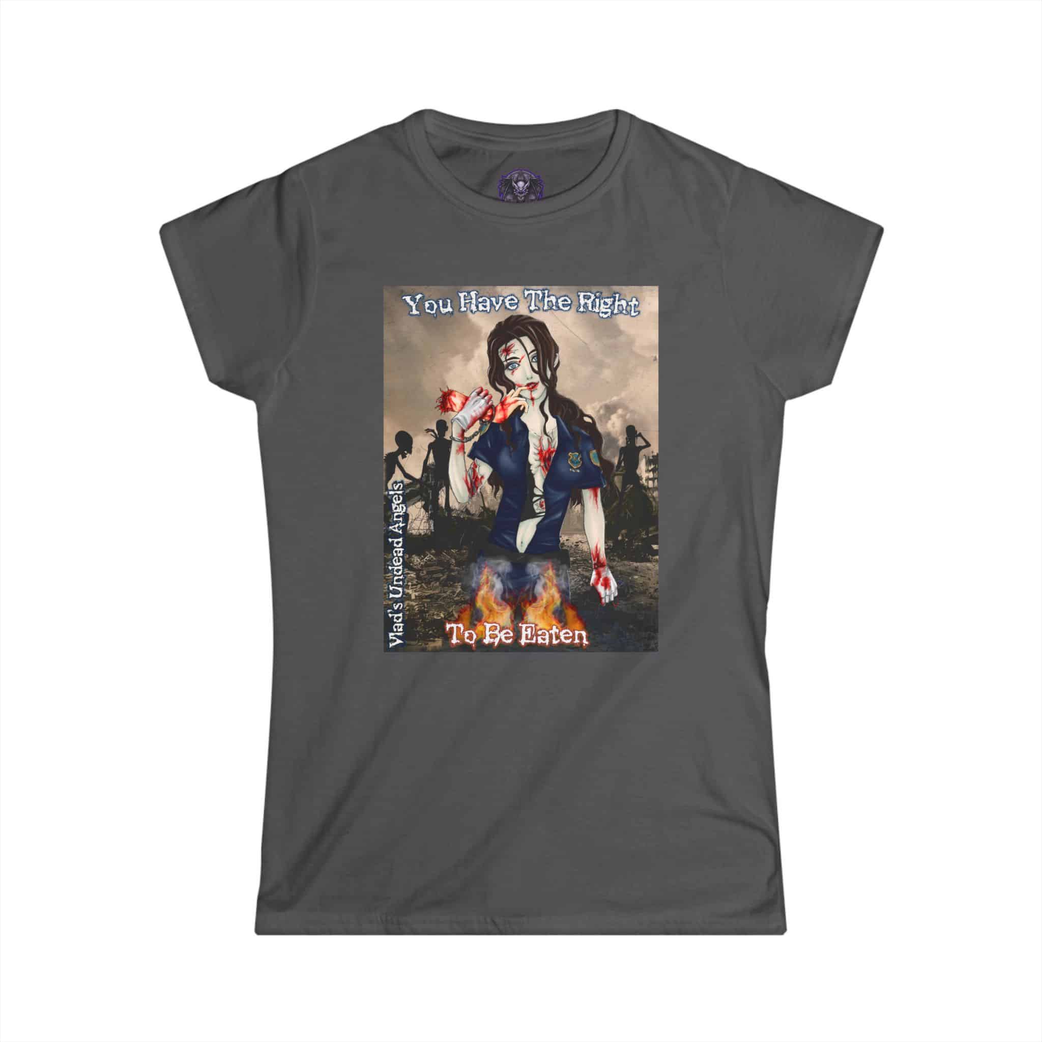 Terri Undead Angel Zombie Police Officer - Classic Art w/Text Re-Issue Women's Softstyle Tee - Image 37
