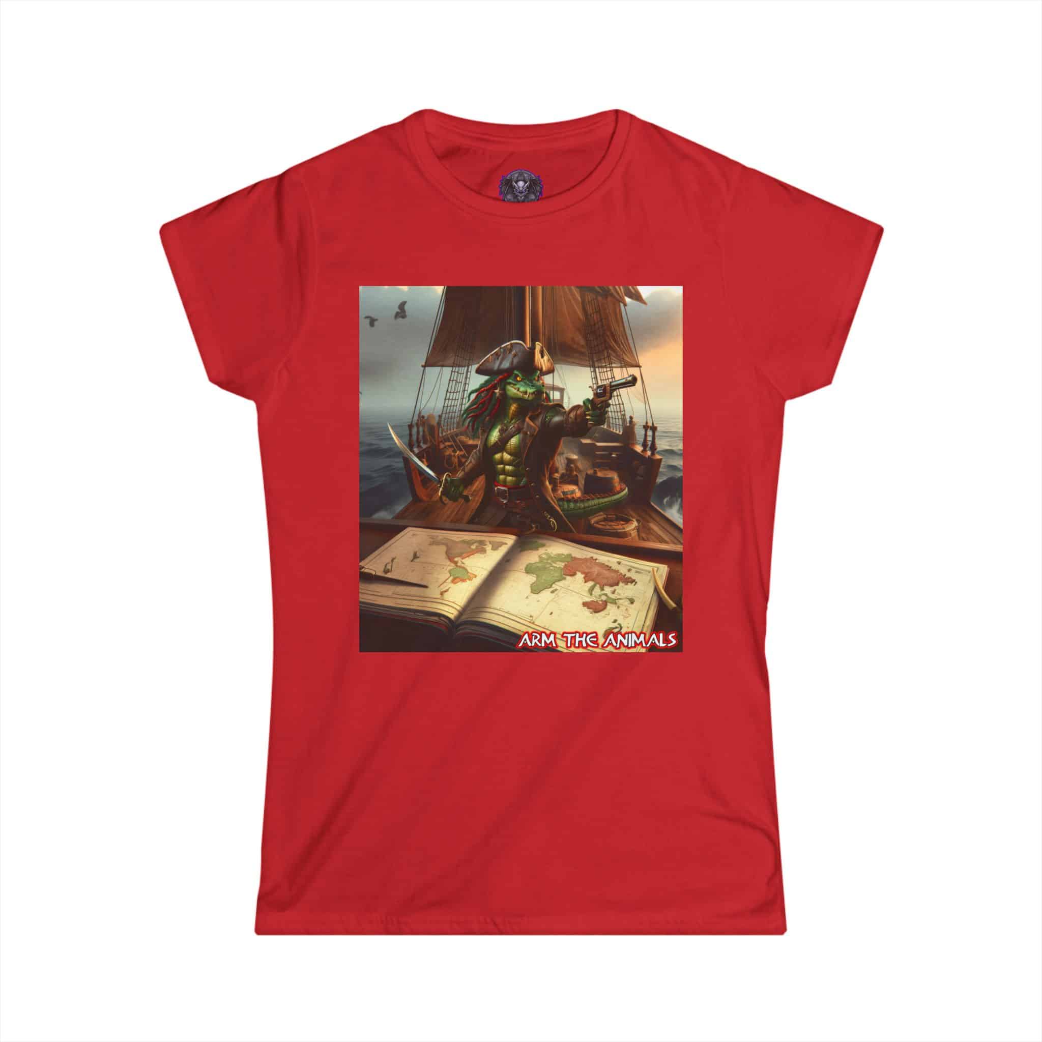 Arm The Animals: Pirate Gator Navigating #AA-D-PG002b Women's Softstyle Tee - Image 43