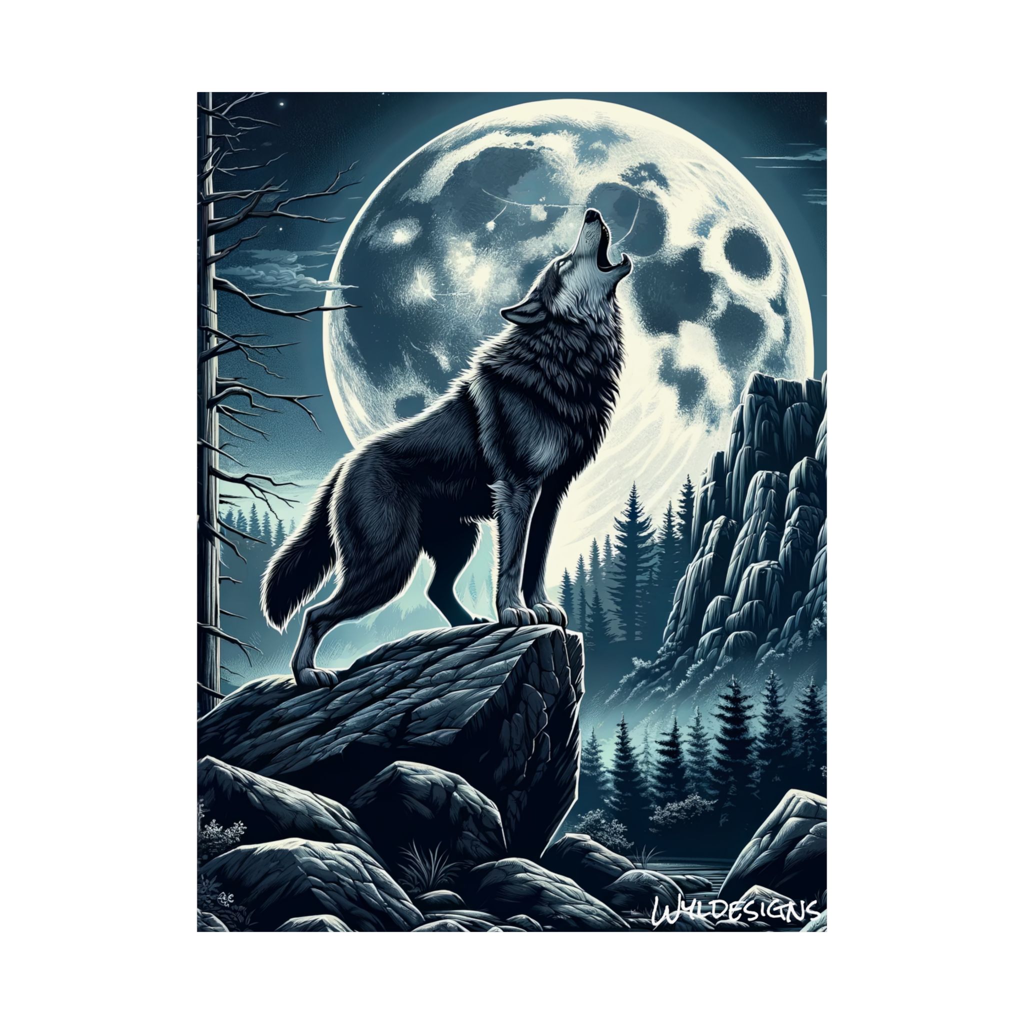 Wolf Howling WD-D001 By Wyldesigns Matte Vertical Posters - Image 2