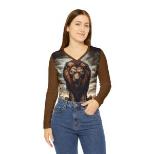 Undead Lion WD-D015 By Wyldesigns Women's Long Sleeve V-neck Shirt (AOP)
