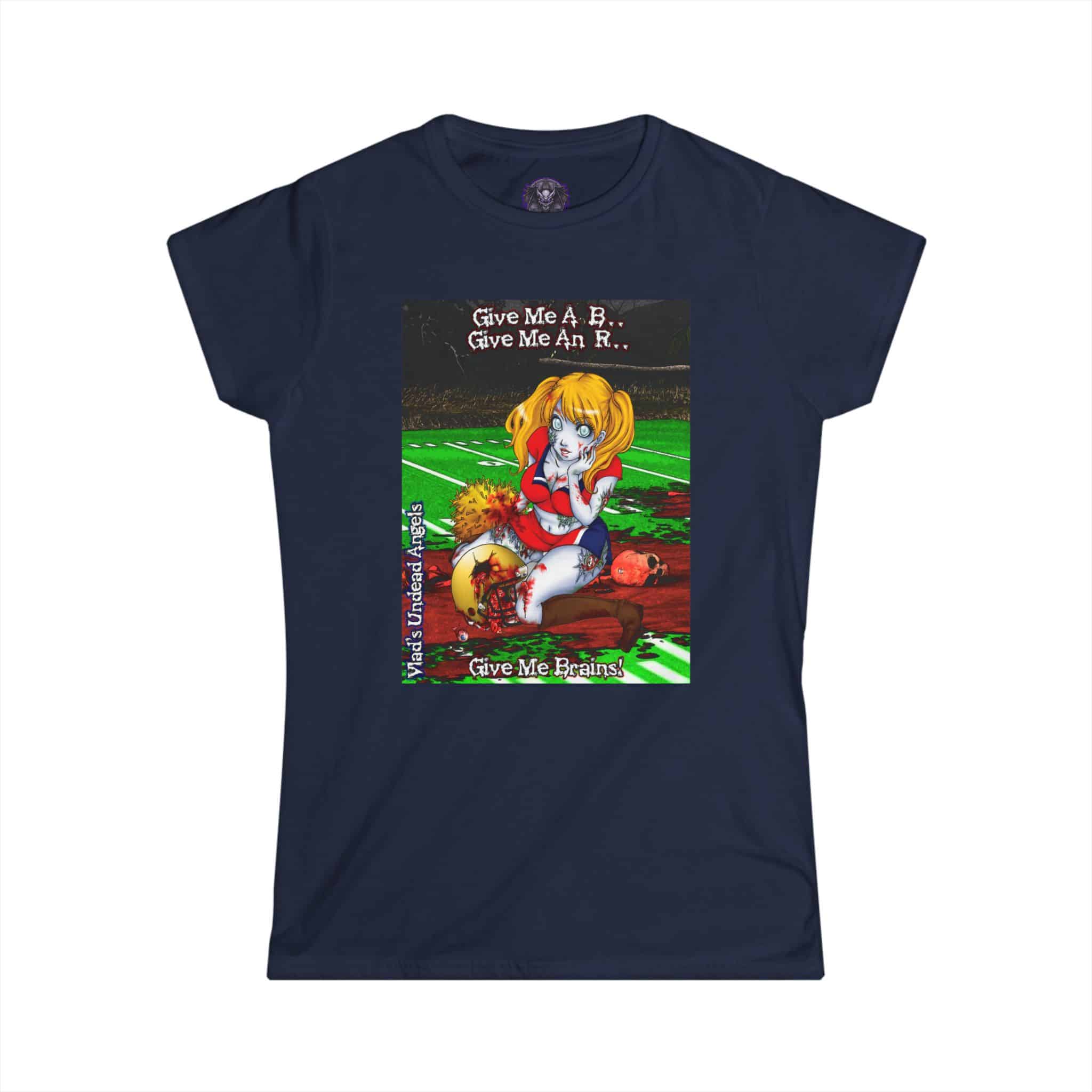 Buffy Undead Angel Zombie Cheerleader – Classic Art w/Text Re-Issue Women's Softstyle Tee - Image 7