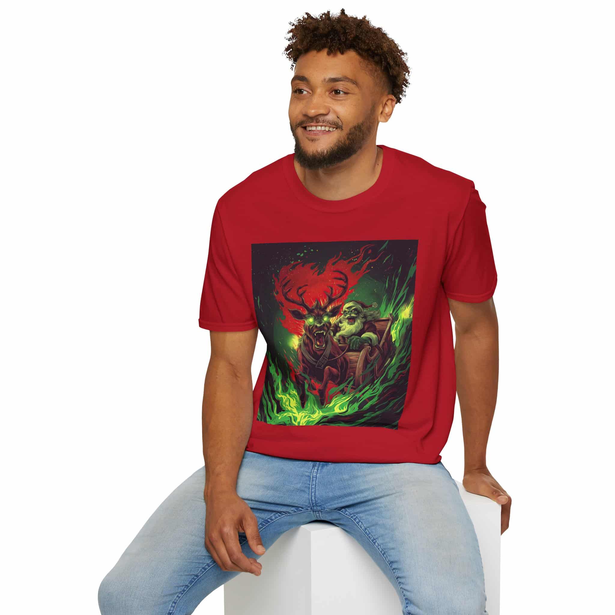 Demonic Santa Sleigh I Unisex T-Shirt Christmas - Image 14