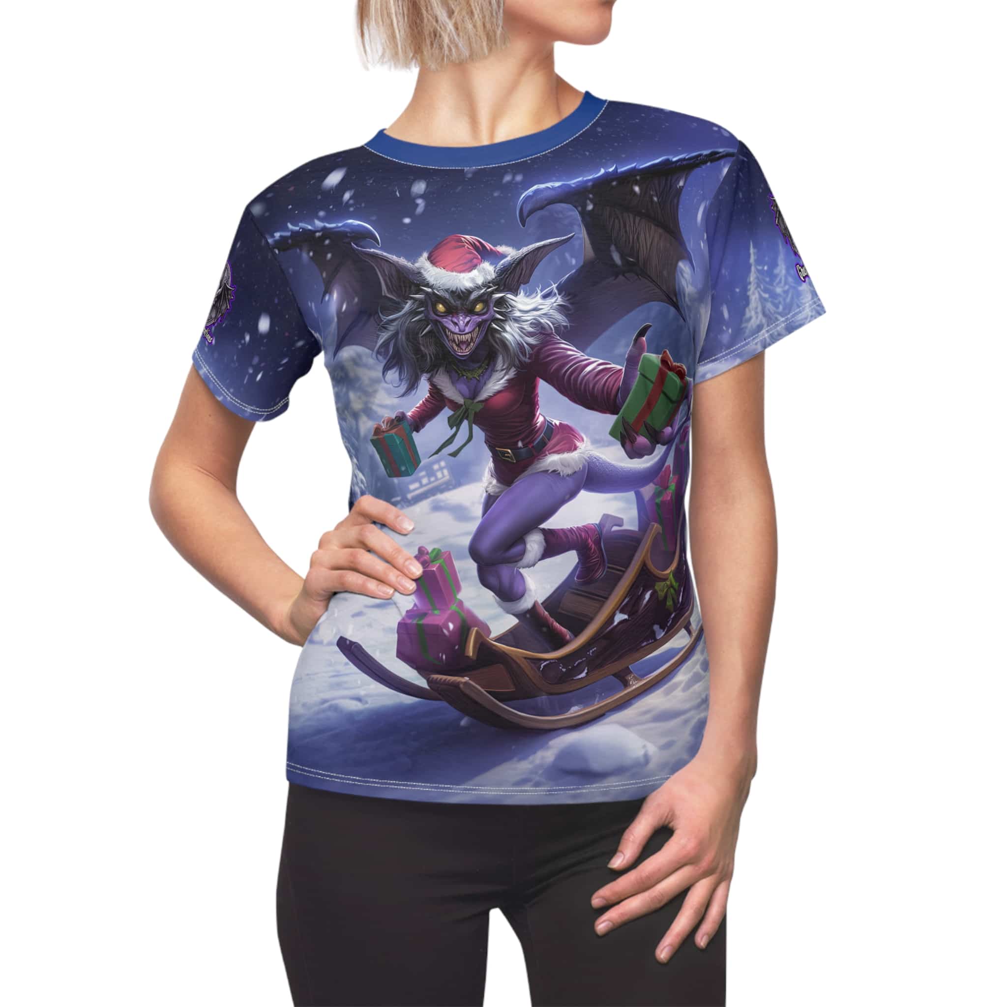 Gift Giving Gremlin Elf I Women's Tee (AOP) Christmas - Image 5