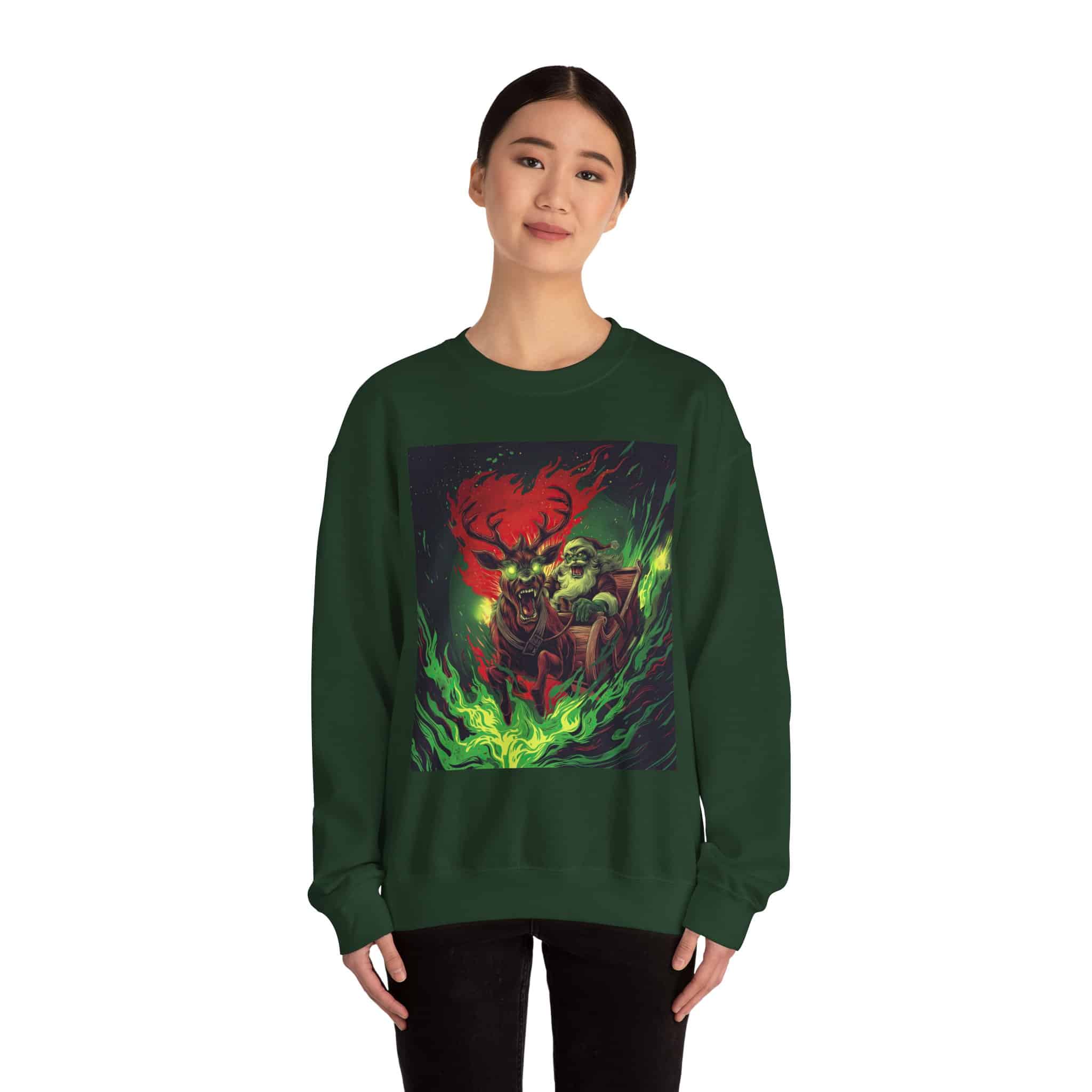 Demonic Santa Sleigh I Unisex Heavy Blend™ Crewneck Sweatshirt Christmas - Image 2