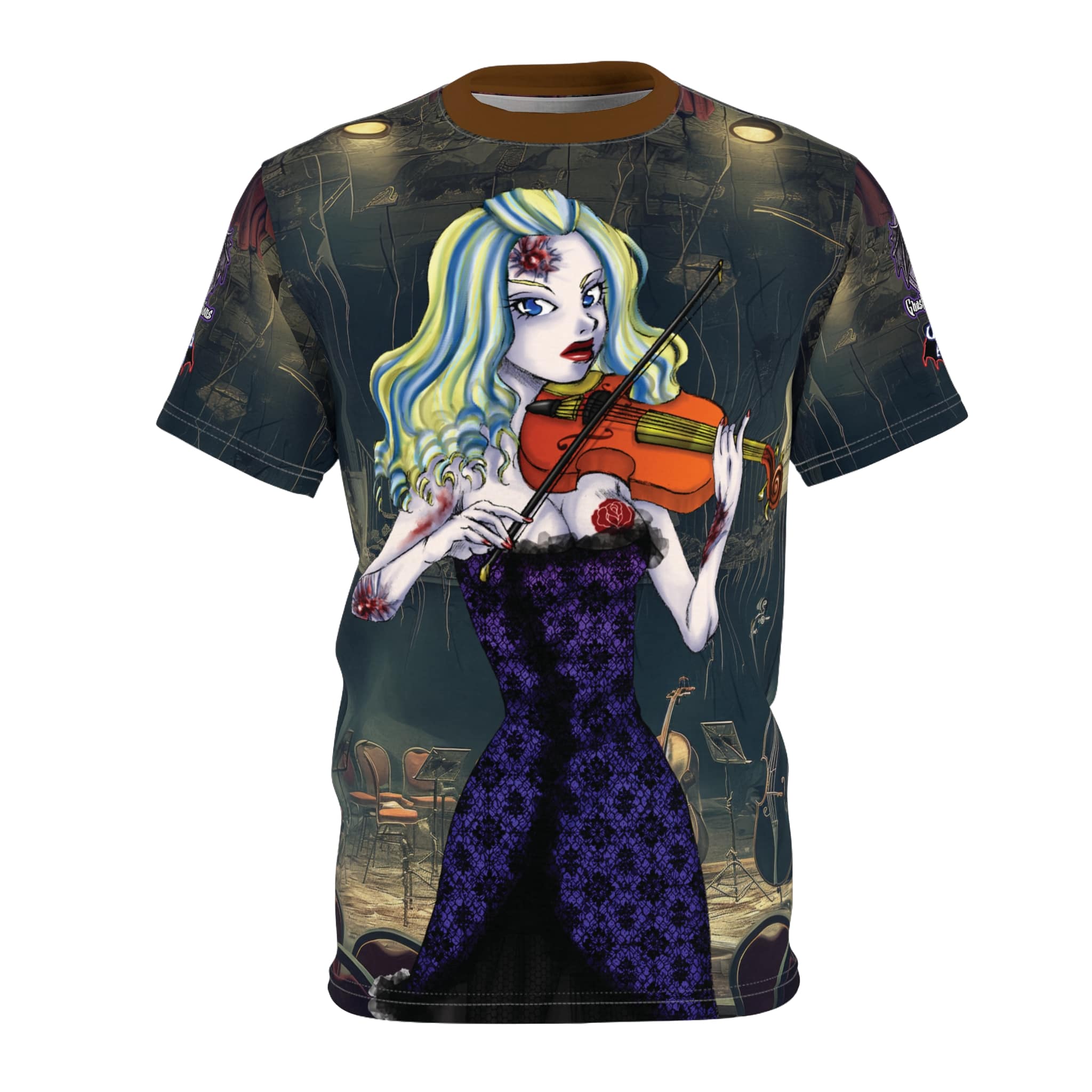 Ariel Undead Angel Violinist Classic Art No Text Unisex Cut & Sew Tee (AOP)