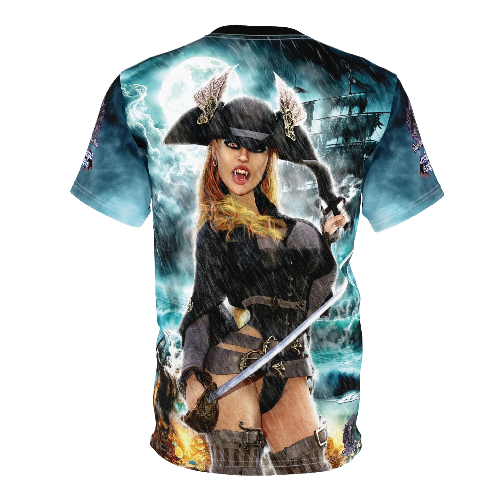 Rusila Undead Angel Vampire Pirate Dual Image Unisex Cut & Sew Tee (AOP) - Image 2