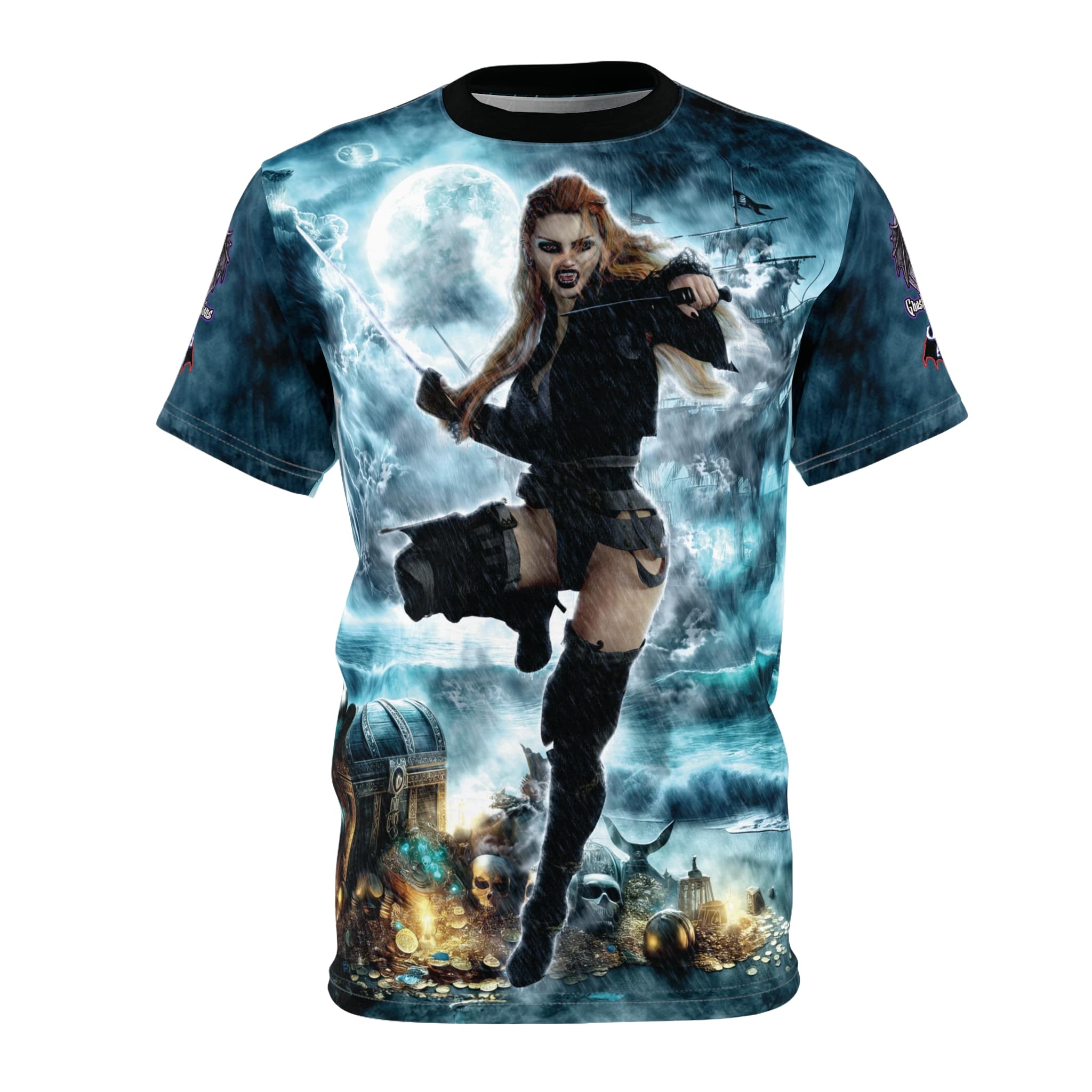 Rusila Undead Angel Vampire Pirate Dual Image Unisex Cut & Sew Tee (AOP)