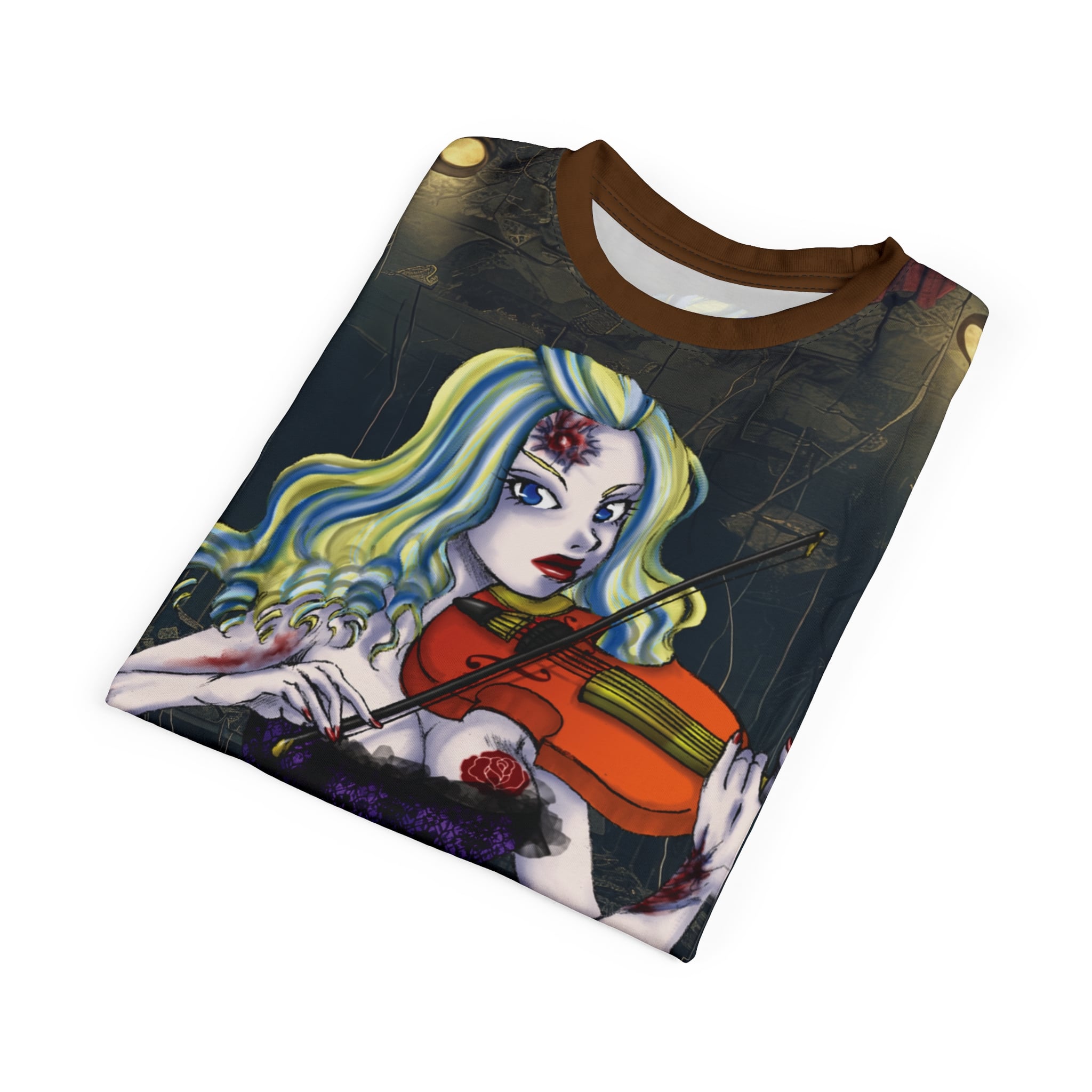 Ariel Undead Angel Violinist Classic Art No Text Unisex Cut & Sew Tee (AOP) - Image 22