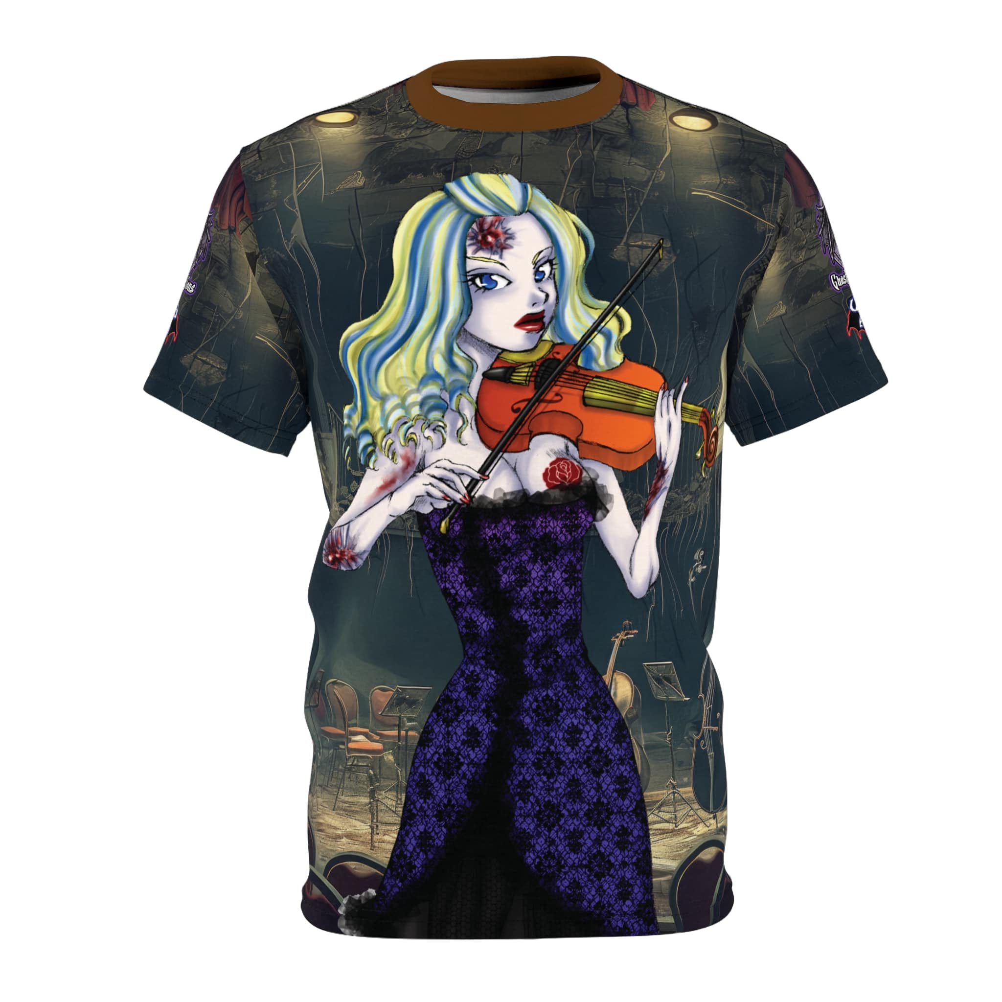 Ariel Undead Angel Violinist Classic Art No Text Unisex Cut & Sew Tee (AOP) - Image 12
