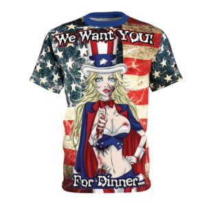 Samantha Undead Angel Patriot: Classic Art (w/ Text) Unisex Cut & Sew Tee (AOP)