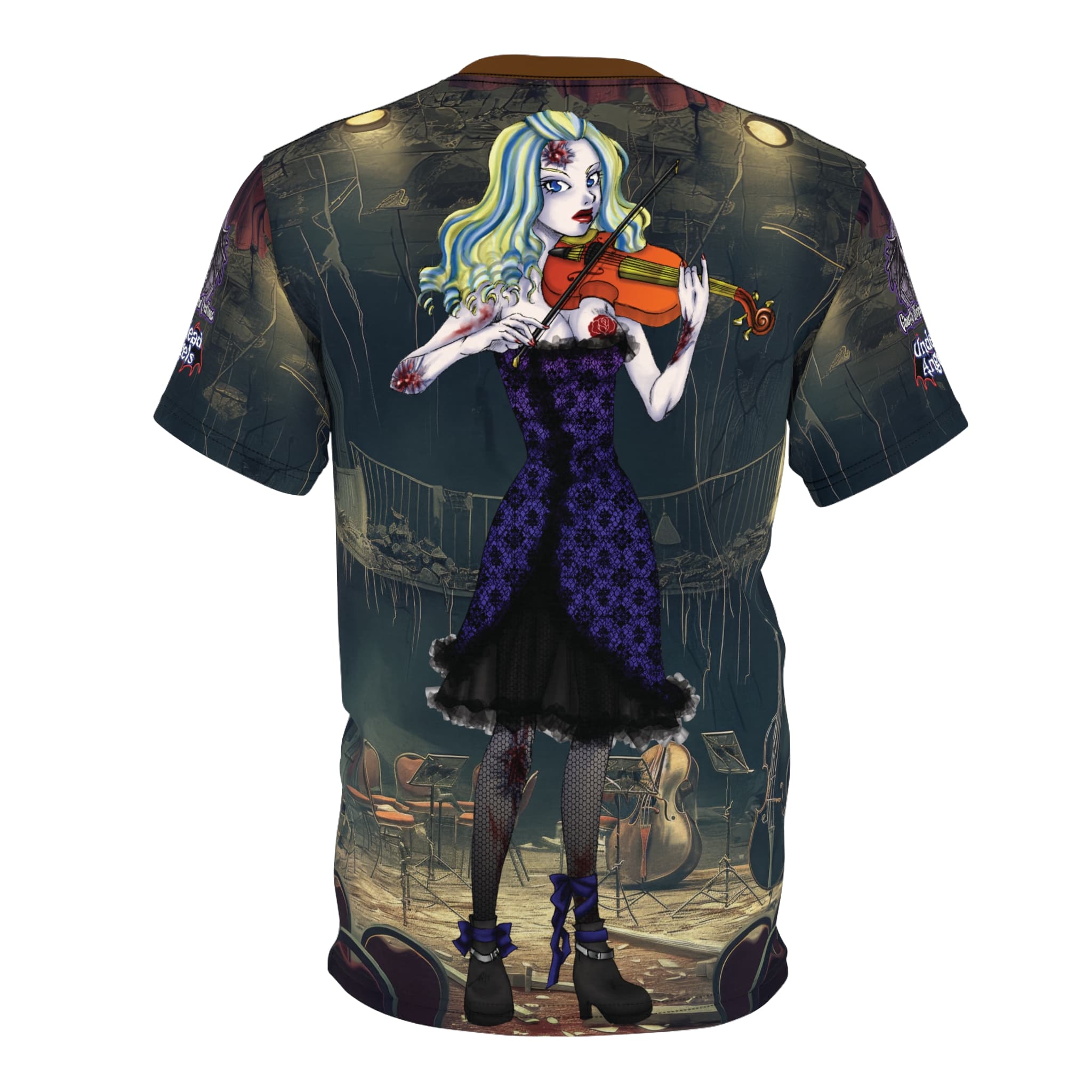Ariel Undead Angel Violinist Classic Art No Text Unisex Cut & Sew Tee (AOP) - Image 13