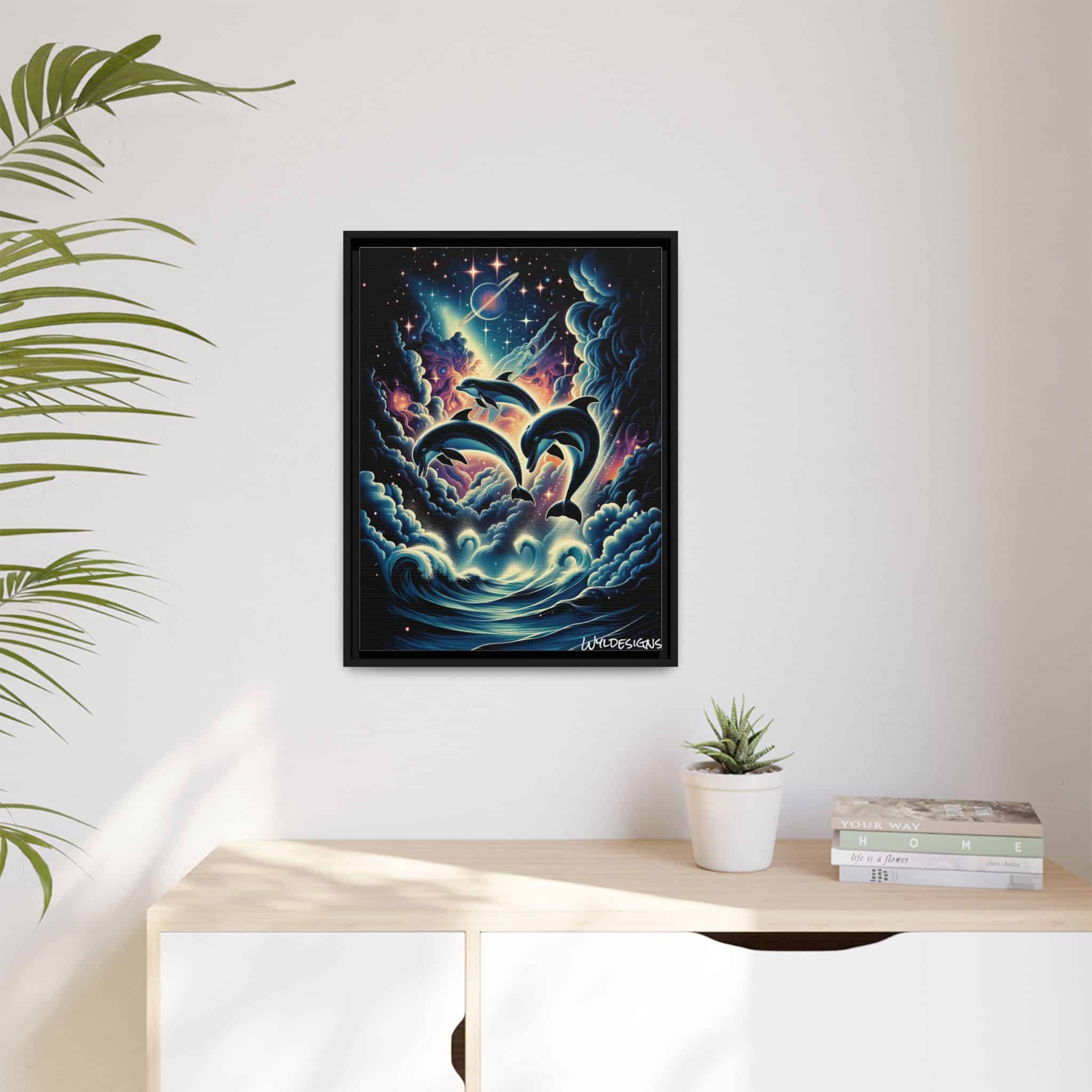 Cosmic Dolphins WD-D008 By Wyldesigns Matte Canvas, Black Frame - Image 9
