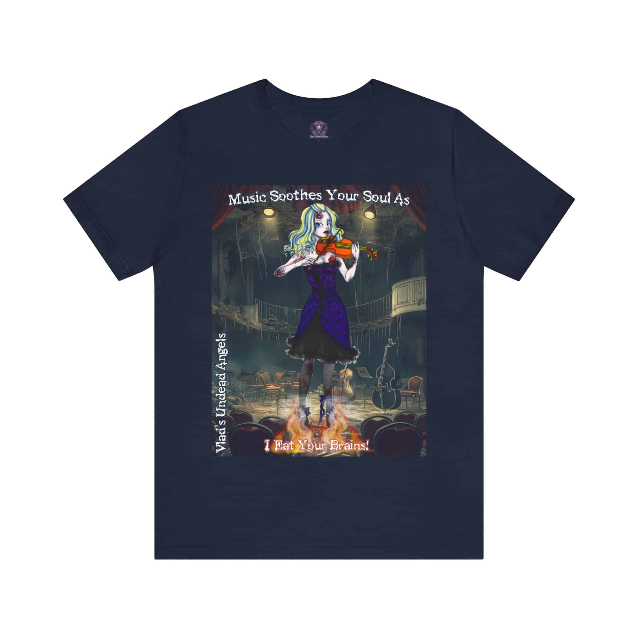 Ariel Undead Angel Violinist F1 - Classic Art w/Text Re-Issue Unisex Jersey Short Sleeve Tee - Image 13