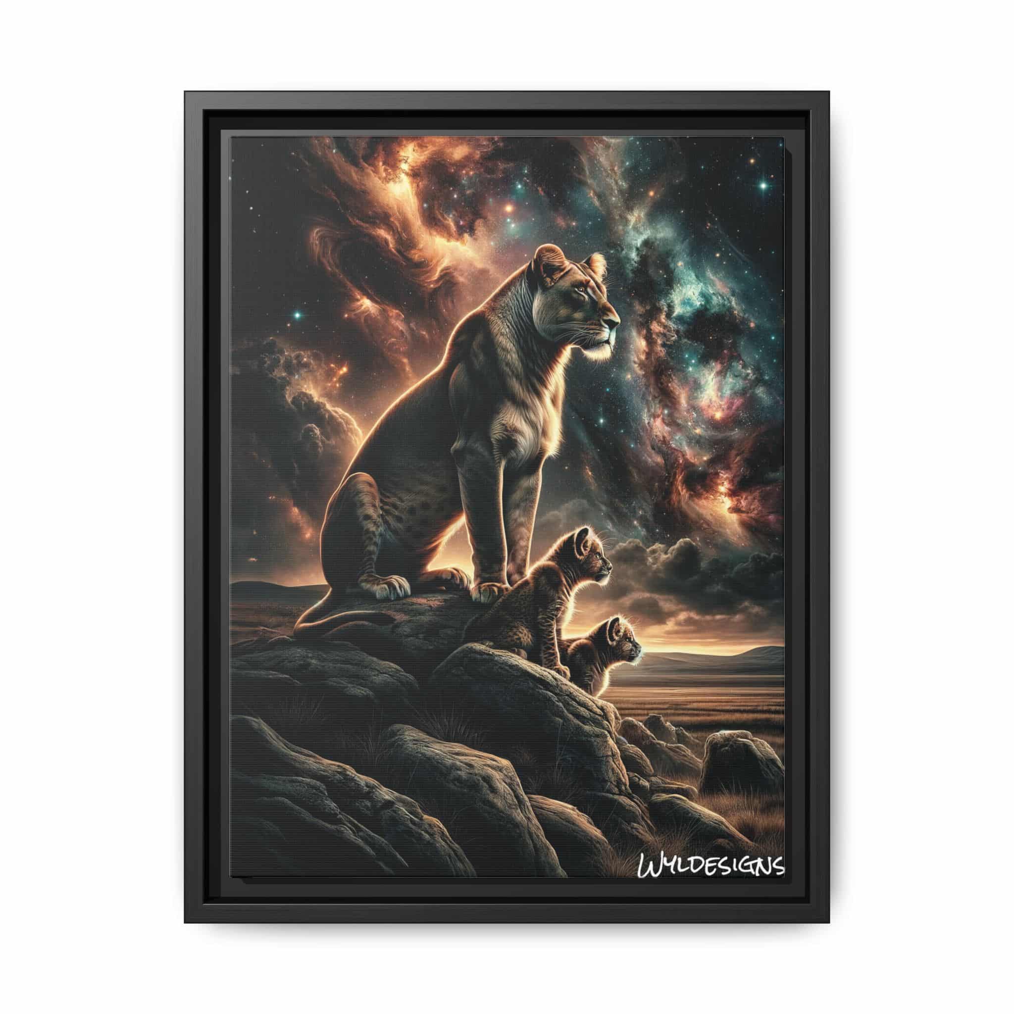 Lioness & Cubs WD-D010 By Wyldesigns Matte Canvas, Black Frame