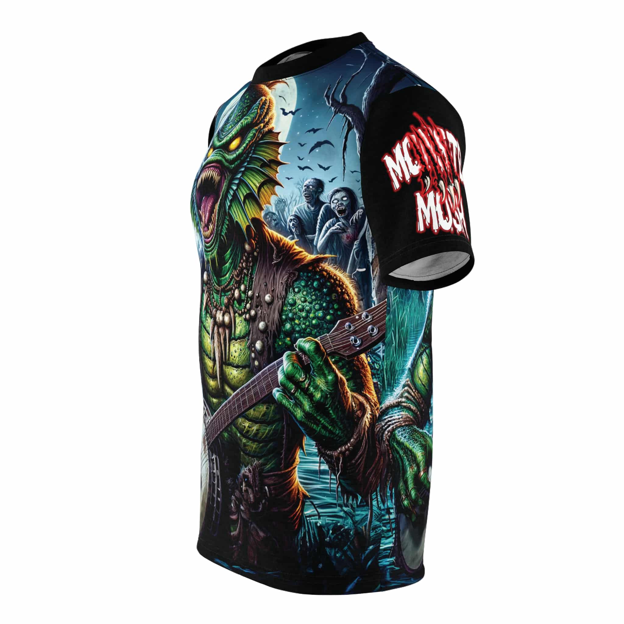 Monster Mosh 2024 Tour Gill On Banjo MM-D005 Unisex Cut & Sew Tee (AOP) - Black or Green Sleeves - Image 7