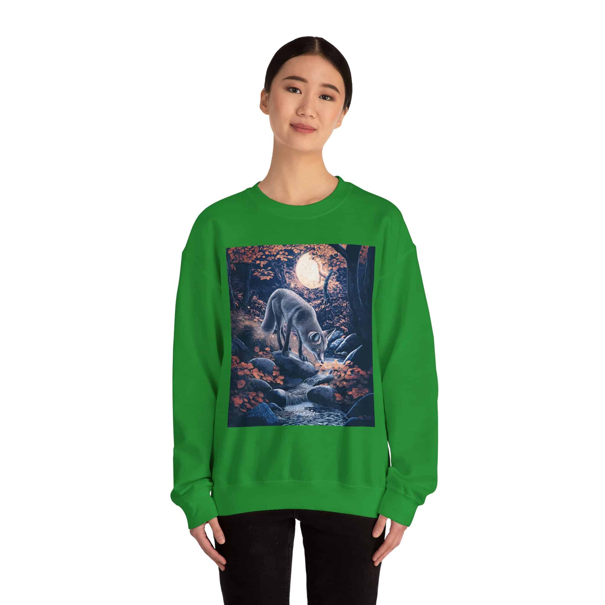 Fox By Stream At Moonlight by Wyldesigns Unisex Heavy Blend™ Crewneck Sweatshirt - Image 16