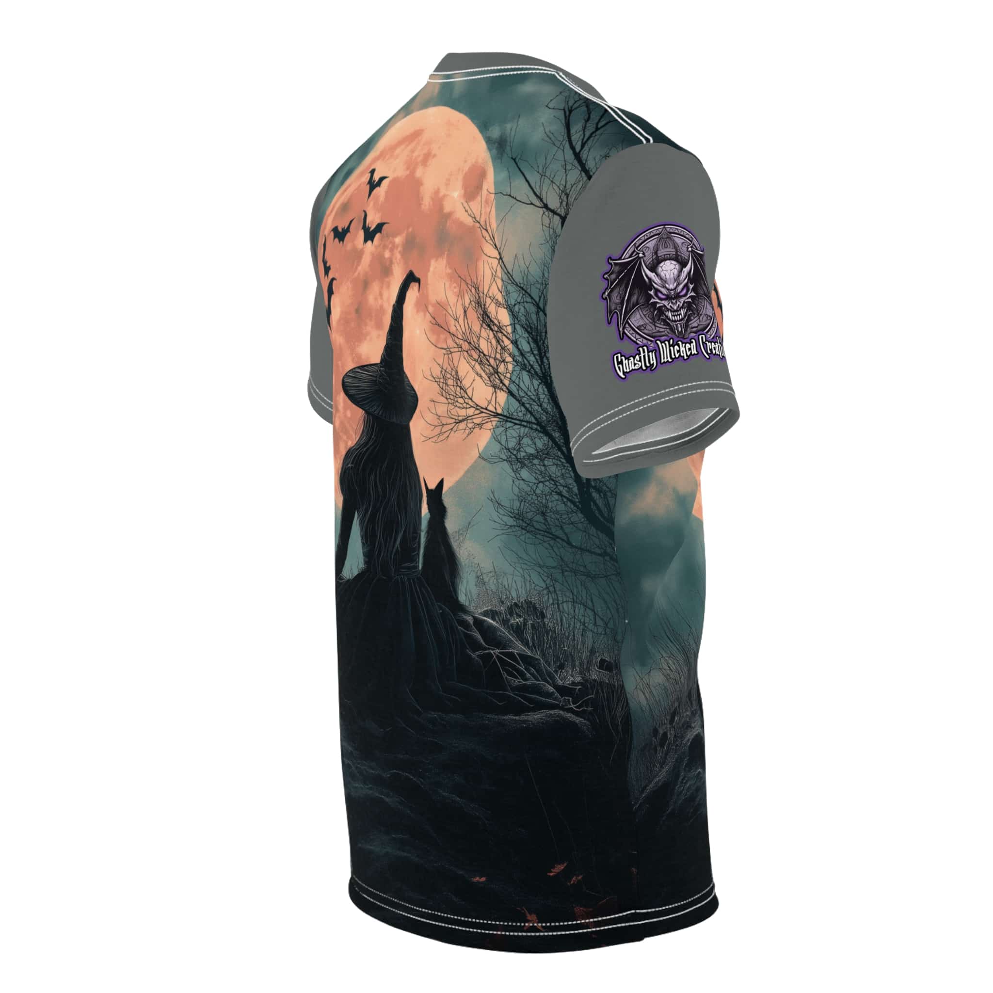 Witch With Black Cat By Moonlight #MJ-W004 Unisex Cut & Sew Tee (AOP) - Image 8