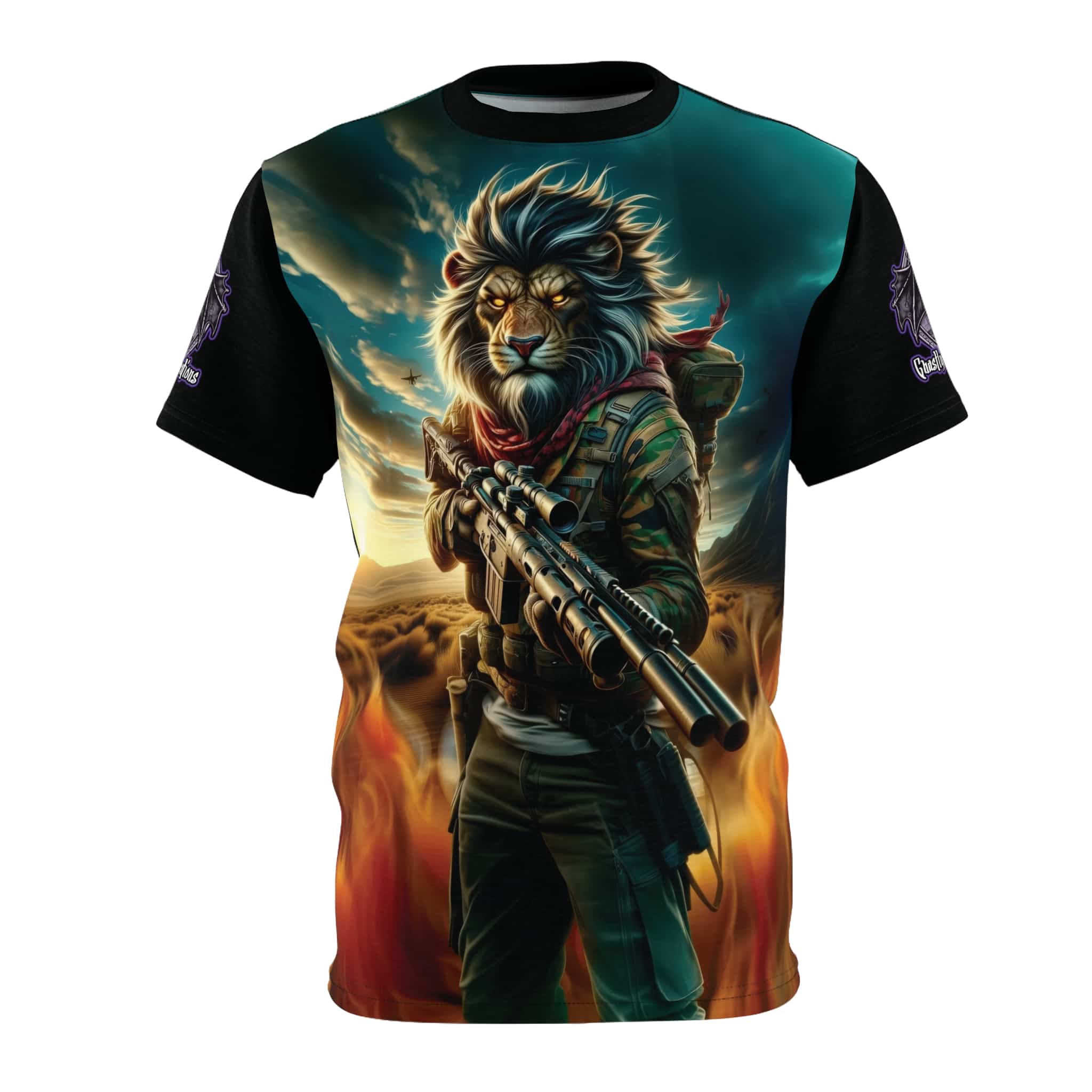 Arm The Animals: Hunter Lion #AA-D-Li001 Unisex Cut & Sew Tee (AOP)